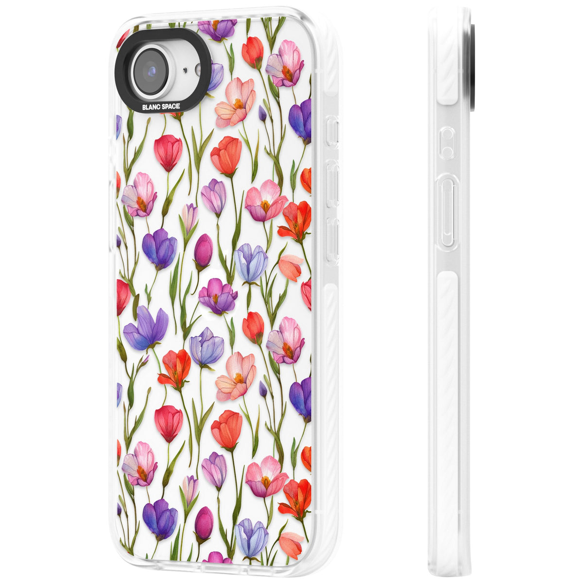 Red, Pink & Purple Flowers iPhone 16e / iPhone 17e Impact Clear Phone Case side