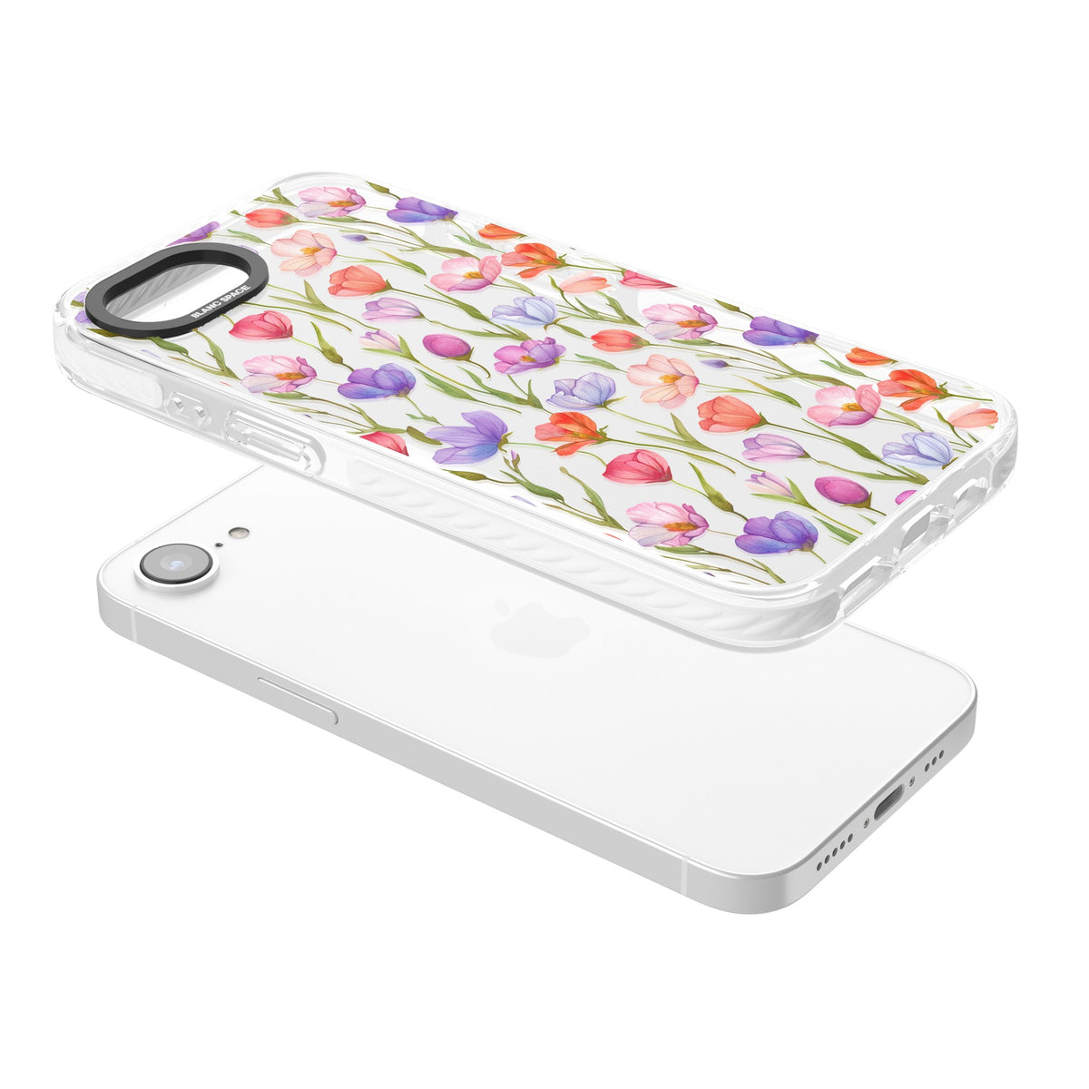 Red, Pink & Purple Flowers iPhone 16e / iPhone 17e Impact Clear Phone Case angled