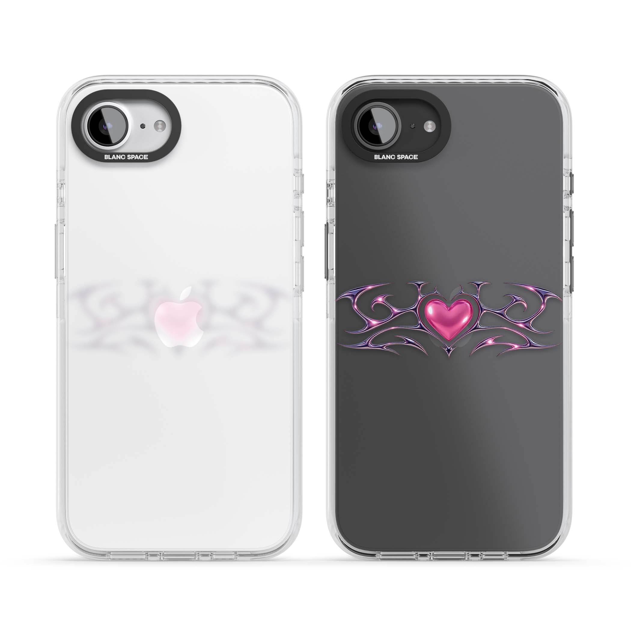 Pink Chrome Heart y2k iPhone case | Clear Impact case for iPhone 16e, iPhone 17e