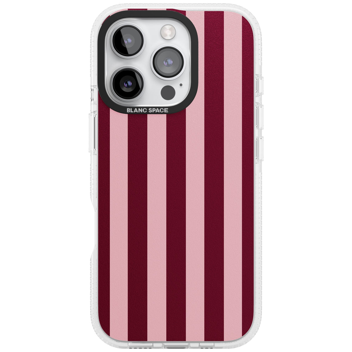 Bordeaux Belle preppy iPhone case featuring bold vertical stripes in burgundy and soft blush pink iPhone 16 Pro Impact Air Phone Case front