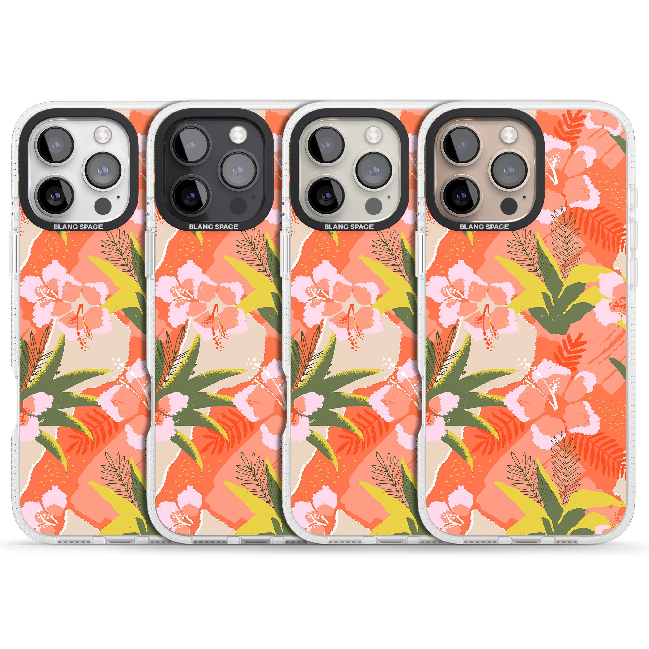 Hawaiian Flowers Abstract Pattern iPhone 16 Pro Max / 16 Pro Clear Case Impact Air - Blanc Space