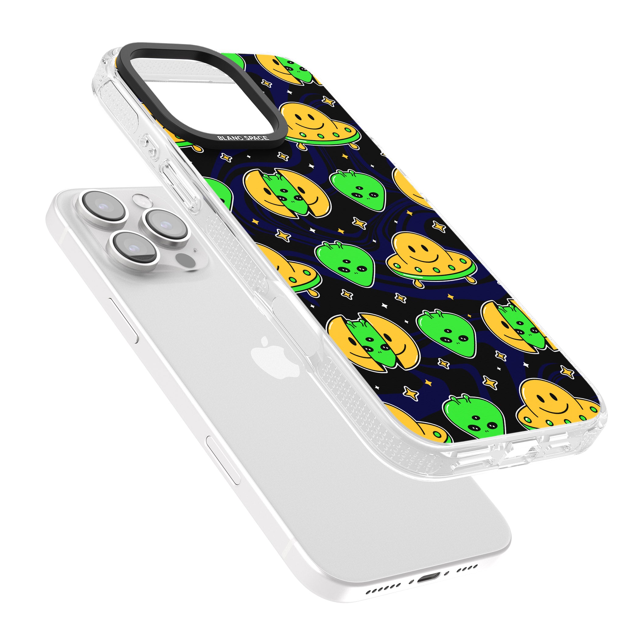 Alien Head Pattern iPhone 16 Pro Max / 16 Pro Clear Case Impact Air - Blanc Space