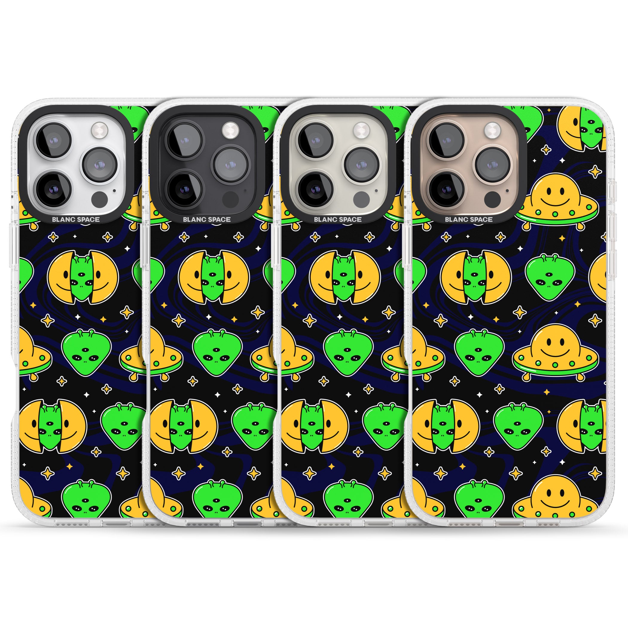 Alien Head Pattern iPhone 16 Pro Max / 16 Pro Clear Case Impact Air - Blanc Space