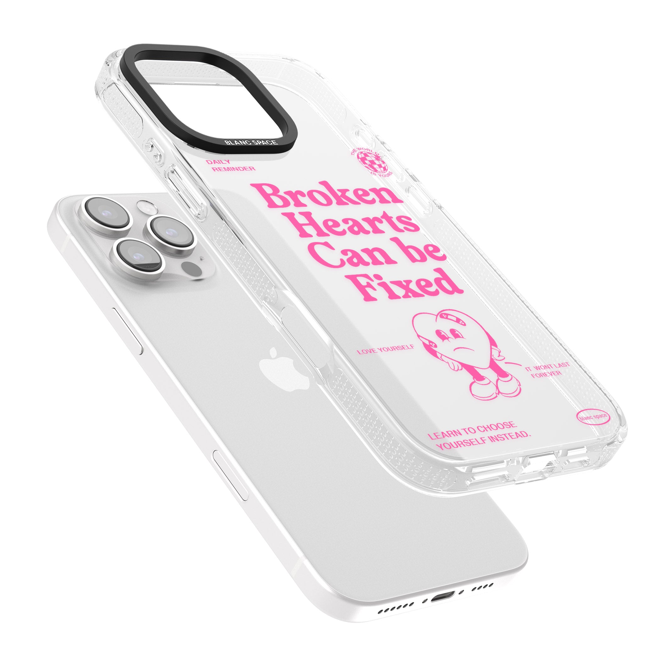 Broken Hearts Can Be Fixed iPhone 16 Pro Max / 16 Pro Clear Case Impact Air - Blanc Space