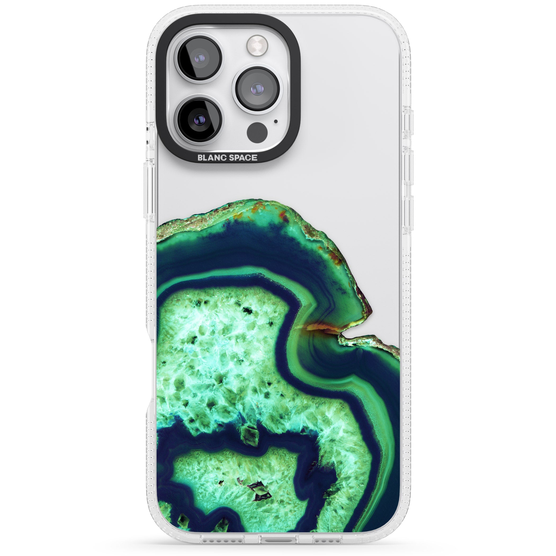 Neon Green & Blue Agate Crystal Transparent Design iPhone 16 Pro Max / 16 Pro Clear Case Impact Air - Blanc Space