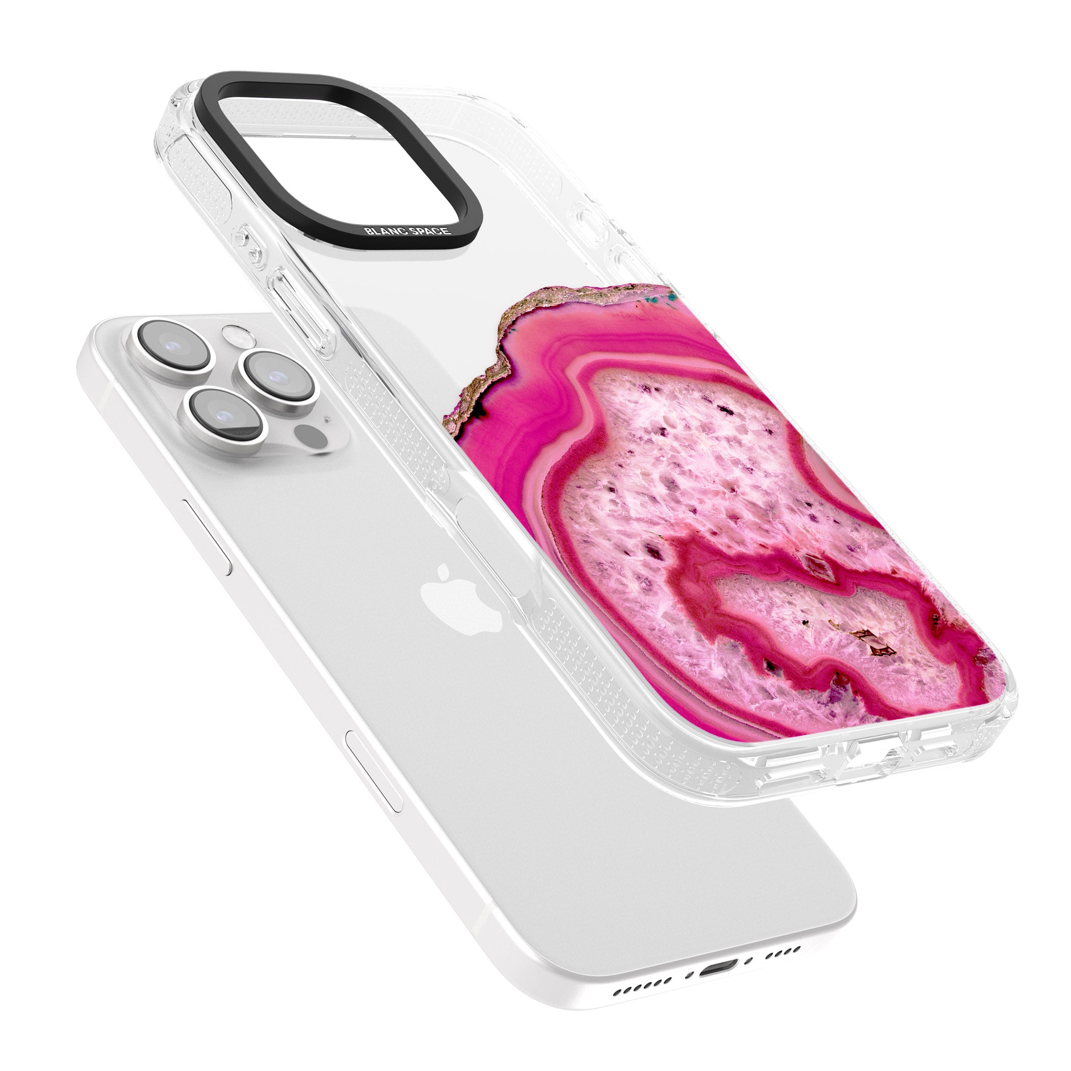 Bright Pink Gemstone Crystal Clear Design iPhone 16 Pro Max / 16 Pro Clear Case Impact Air - Blanc Space