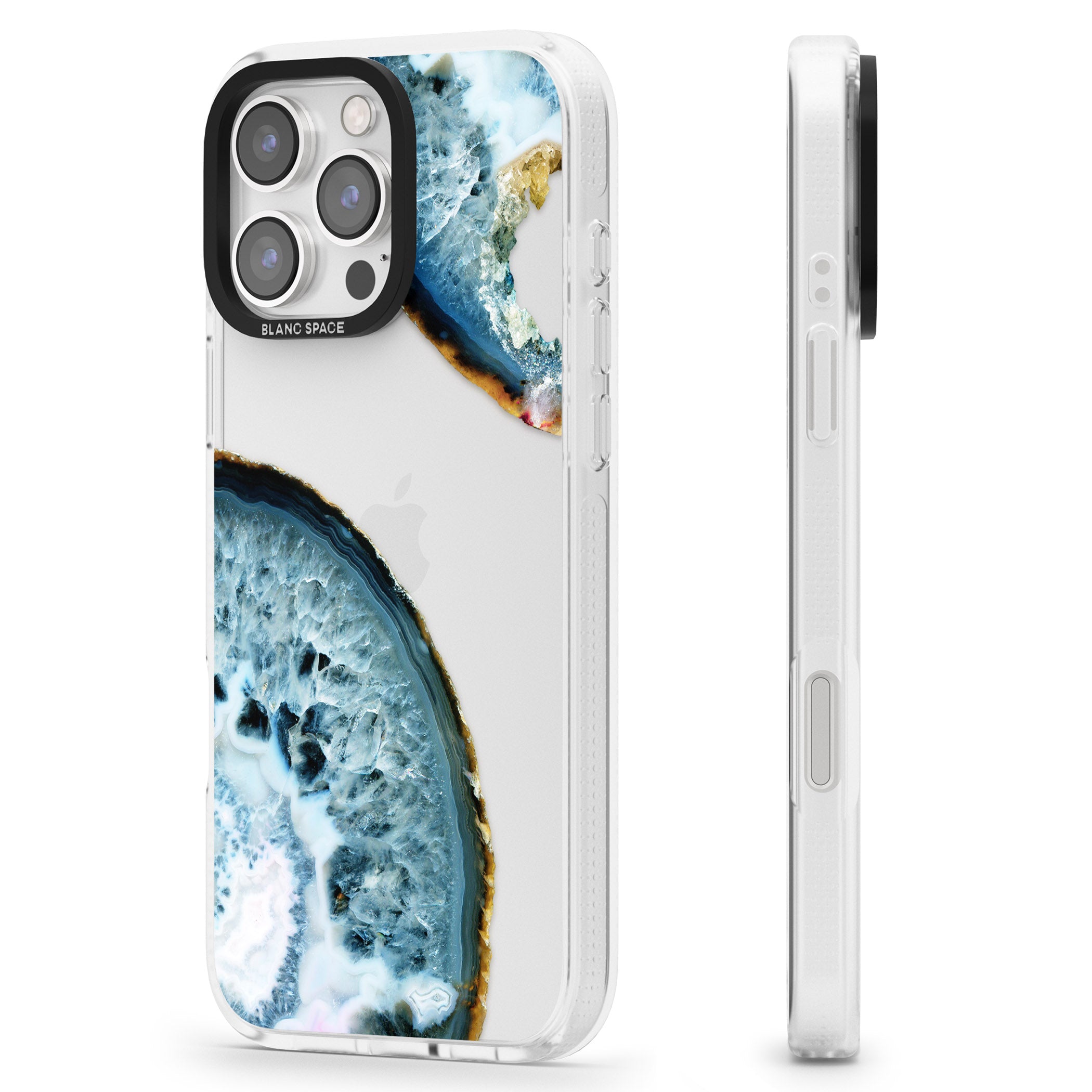 Blue, White & Yellow Agate Gemstone iPhone 16 Pro Max / 16 Pro Clear Case Impact Air - Blanc Space
