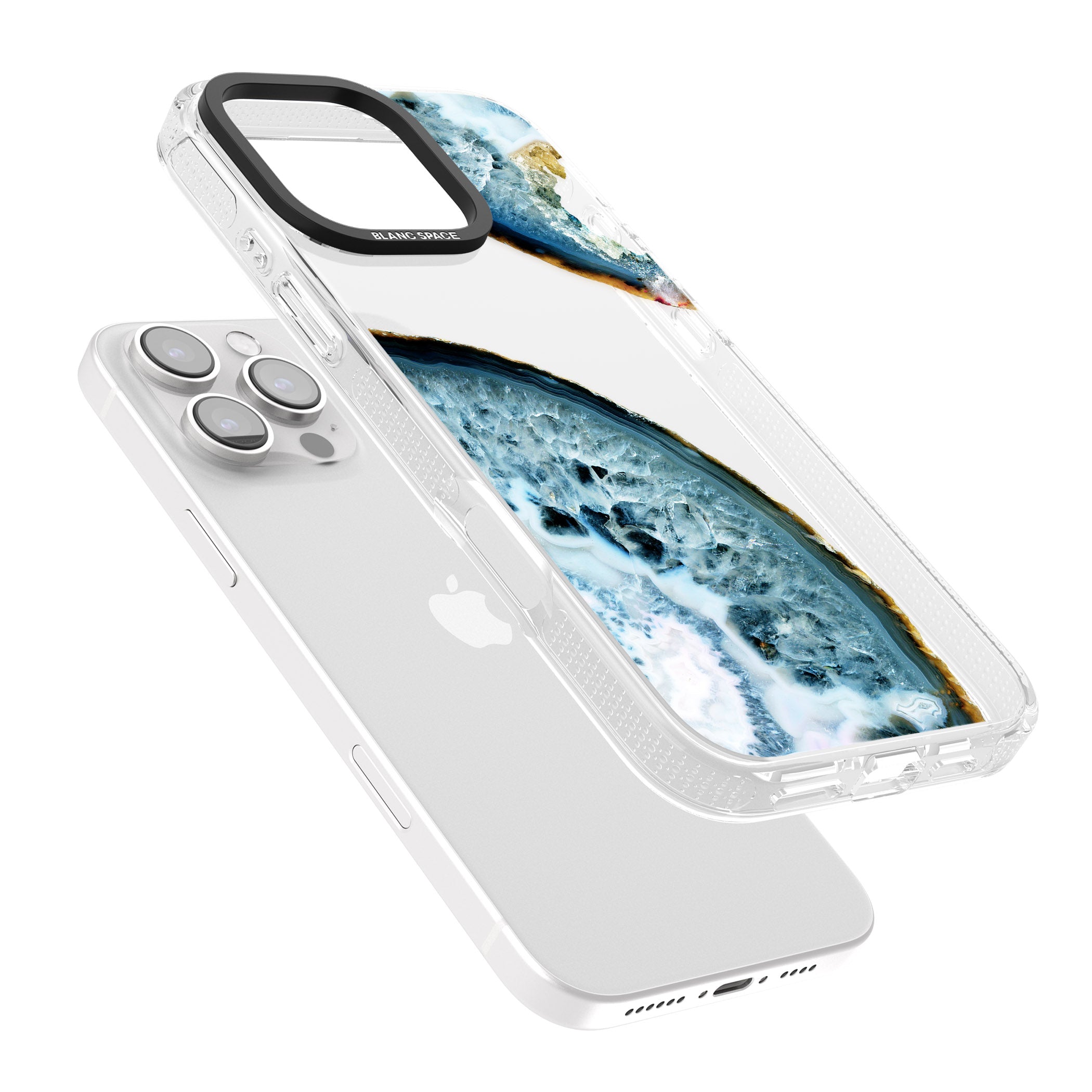 Blue, White & Yellow Agate Gemstone iPhone 16 Pro Max / 16 Pro Clear Case Impact Air - Blanc Space