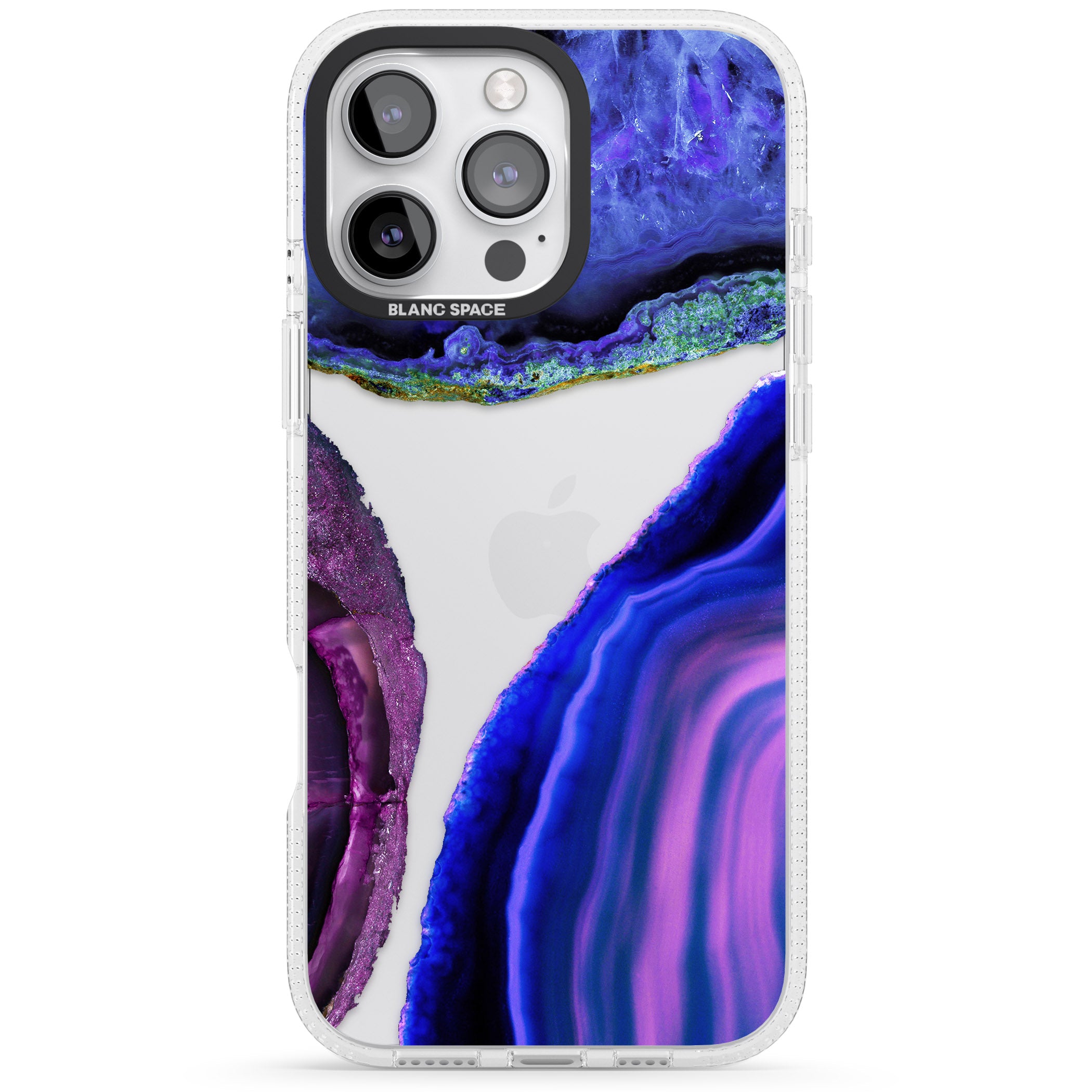 Purple & Blue Agate Gemstone Clear Design iPhone 16 Pro Max / 16 Pro Clear Case Impact Air - Blanc Space