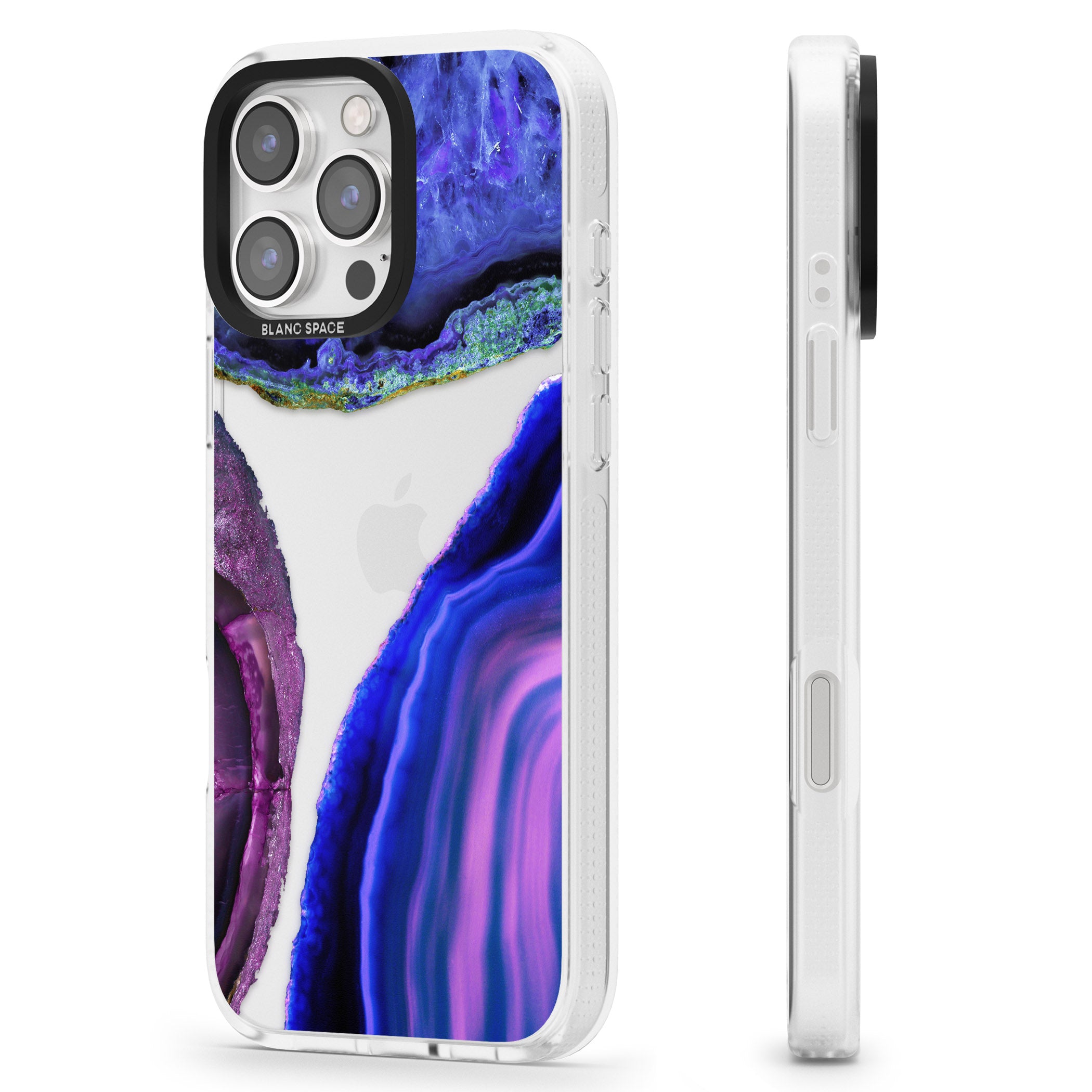 Purple & Blue Agate Gemstone Clear Design iPhone 16 Pro Max / 16 Pro Clear Case Impact Air - Blanc Space