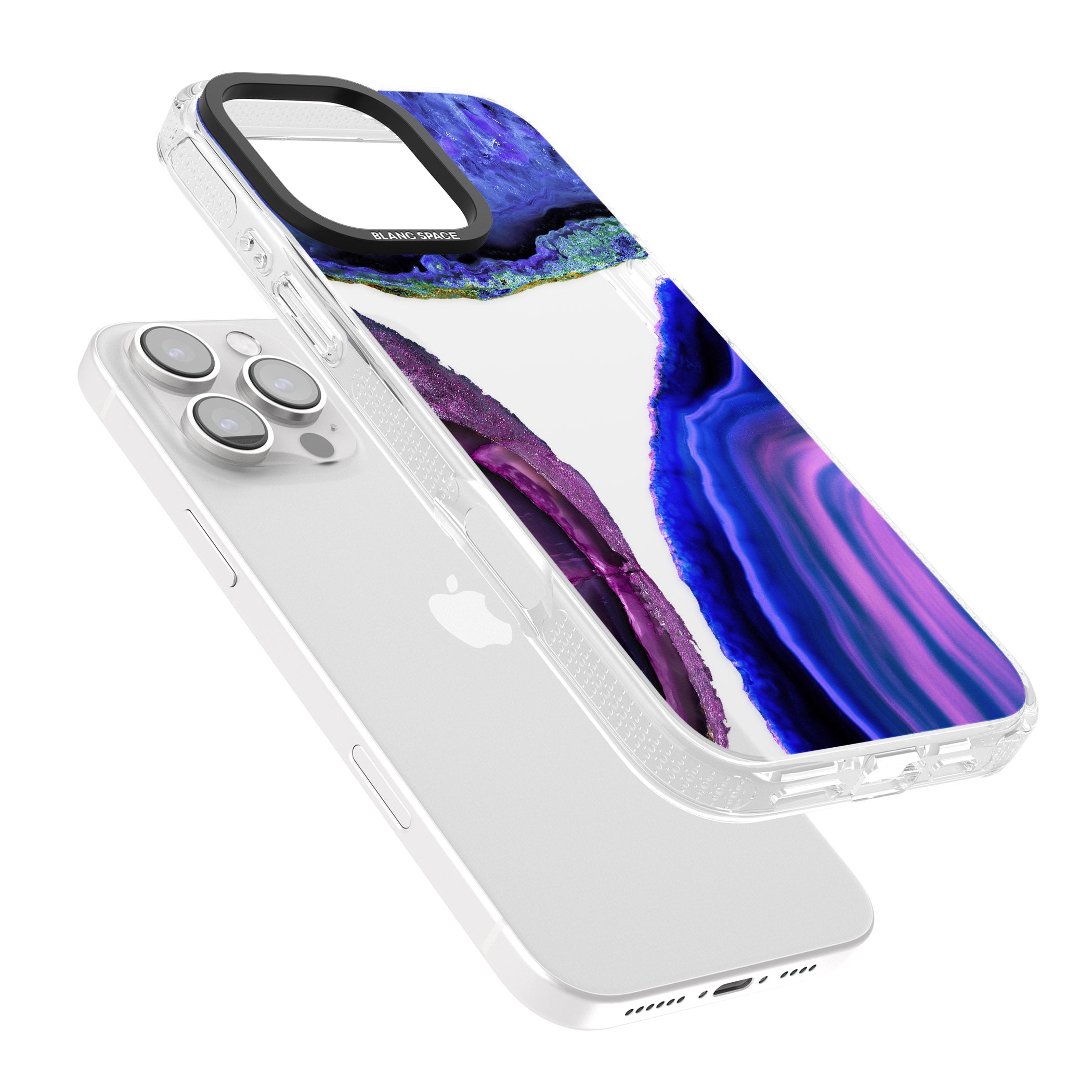 Purple & Blue Agate Gemstone Clear Design iPhone 16 Pro Max / 16 Pro Clear Case Impact Air - Blanc Space