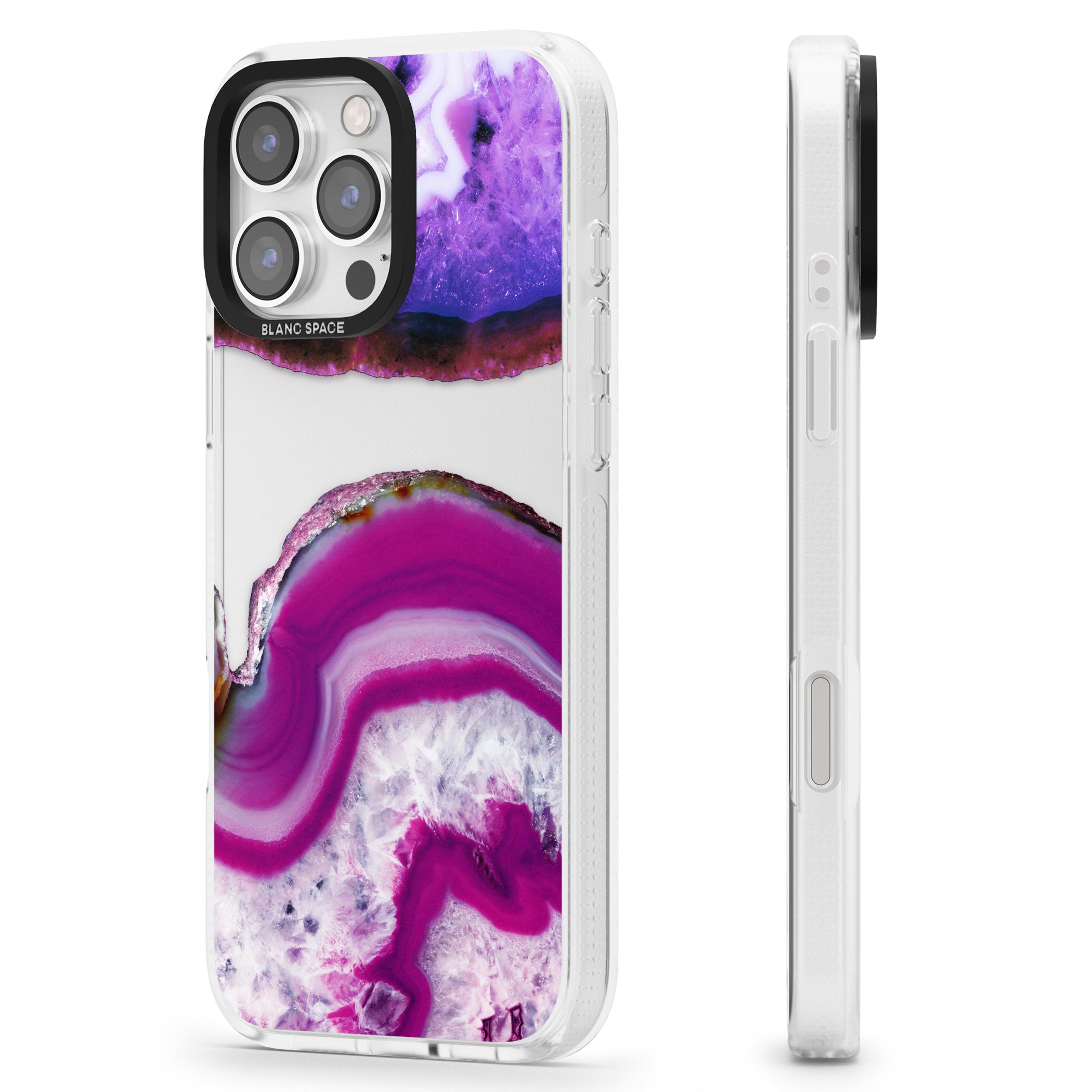 Purple & White Gemstone Crystal Clear Design iPhone 16 Pro Max / 16 Pro Clear Case Impact Air - Blanc Space