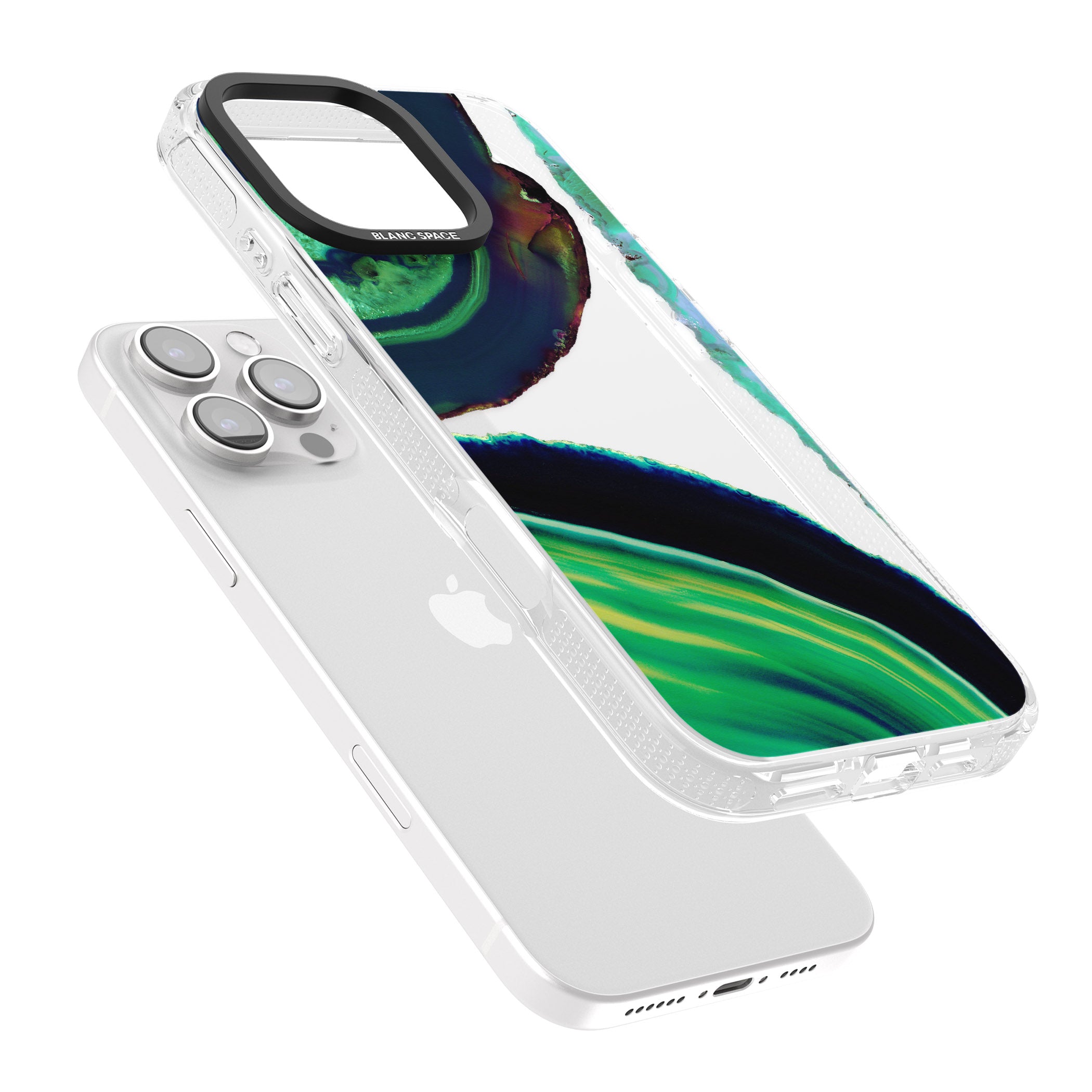 Green & Navy Gemstone Crystal Clear Design iPhone 16 Pro Max / 16 Pro Clear Case Impact Air - Blanc Space