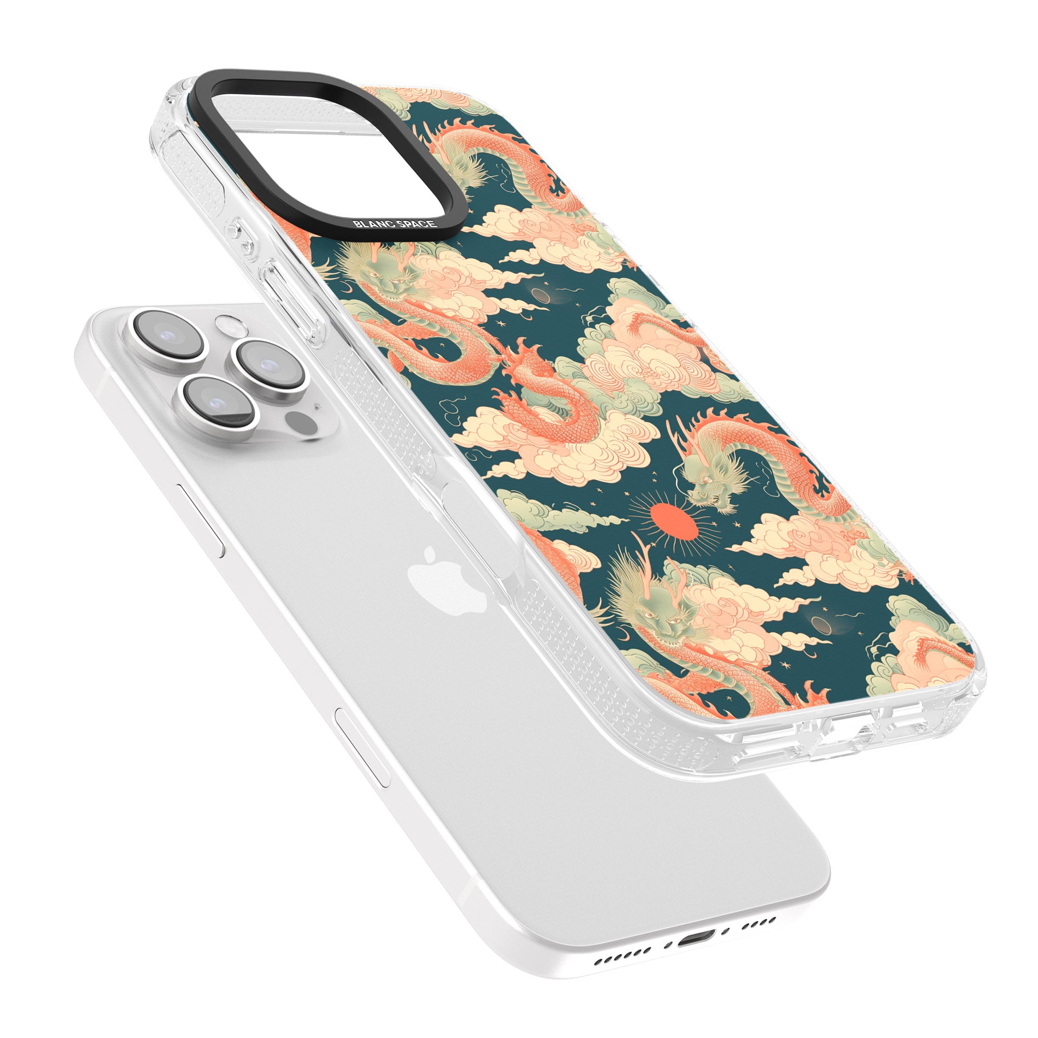 Chinese Dragons & Clouds iPhone 16 Pro Max / 16 Pro Clear Case Impact Air - Blanc Space