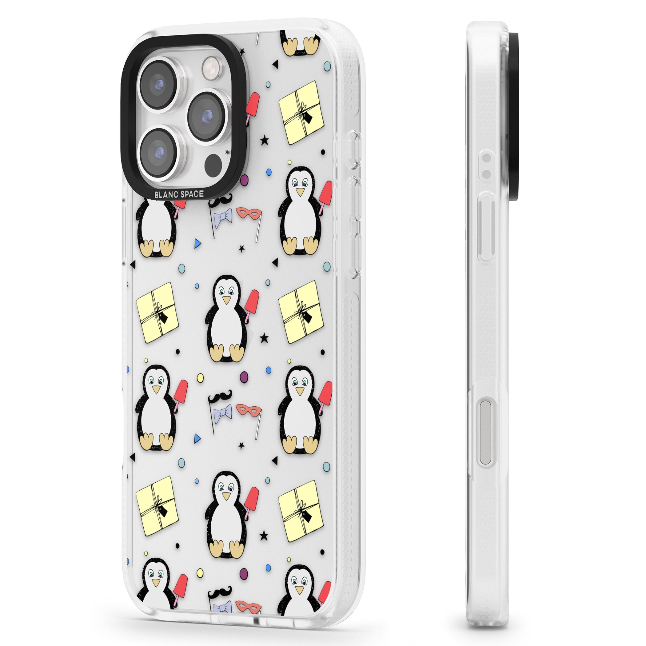 Cute Penguin Pattern Clear iPhone 16 Pro Max / 16 Pro Clear Case Impact Air - Blanc Space