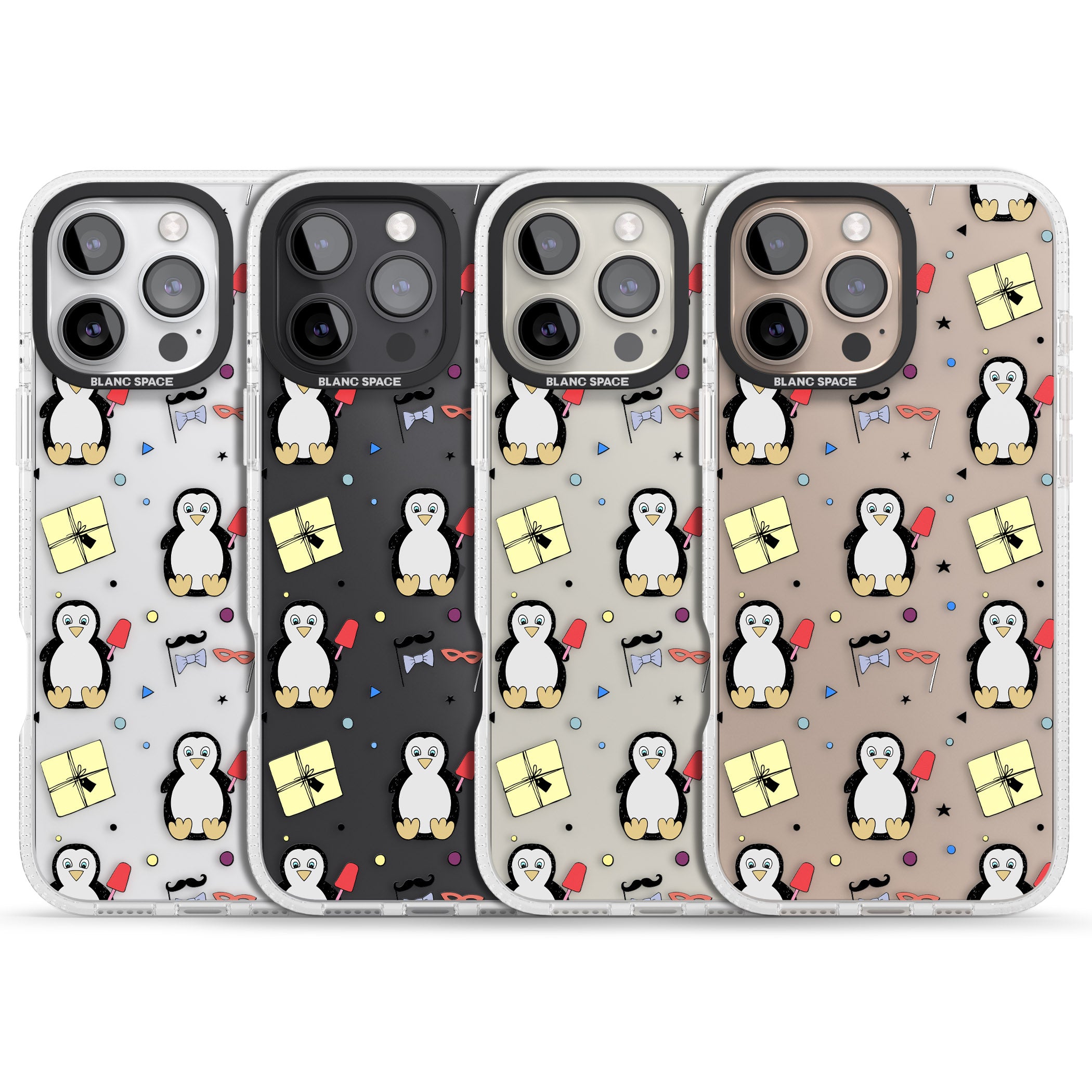 Cute Penguin Pattern Clear iPhone 16 Pro Max / 16 Pro Clear Case Impact Air - Blanc Space