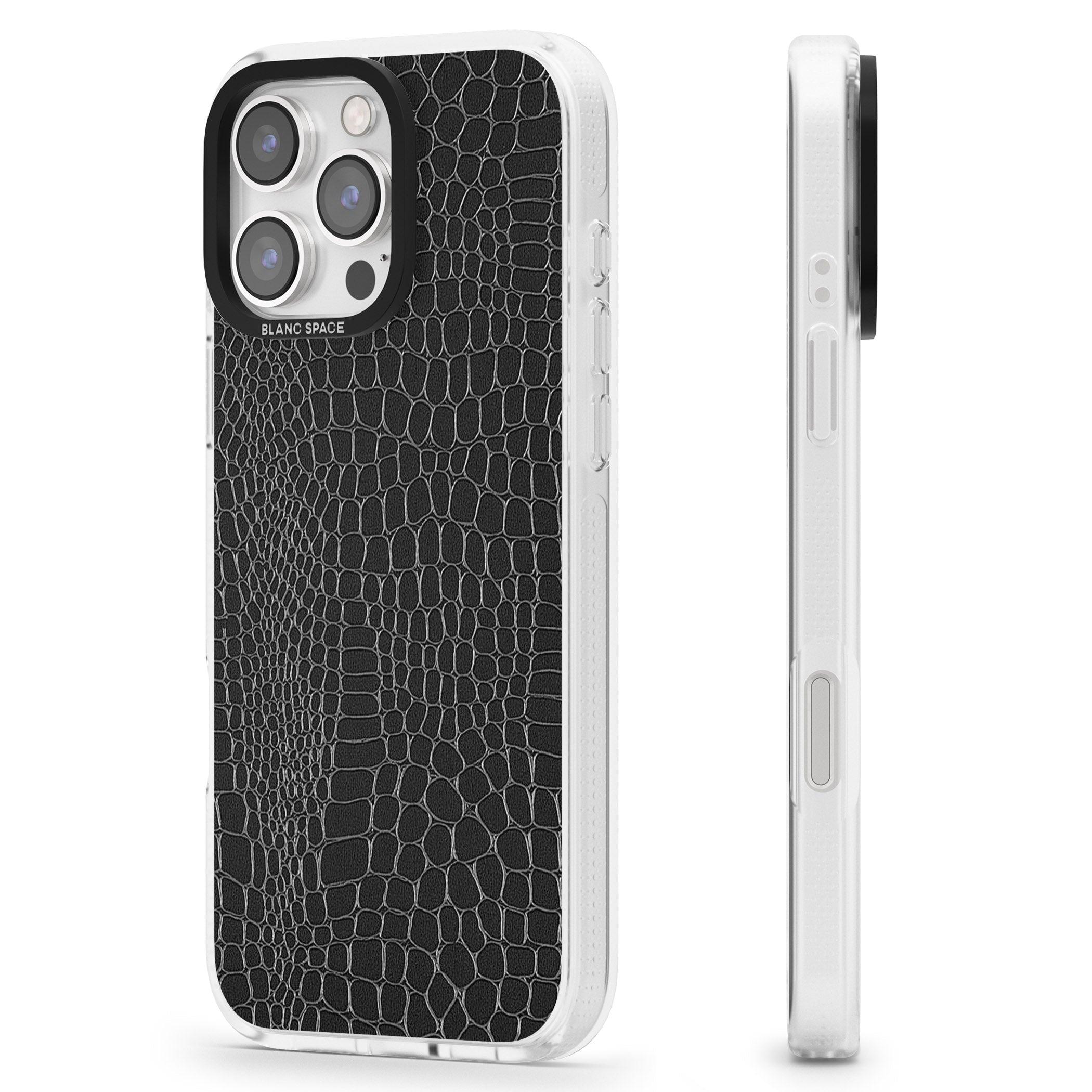 Black Snakeskin iPhone 16 Pro Max / 16 Pro Clear Case Impact Air - Blanc Space