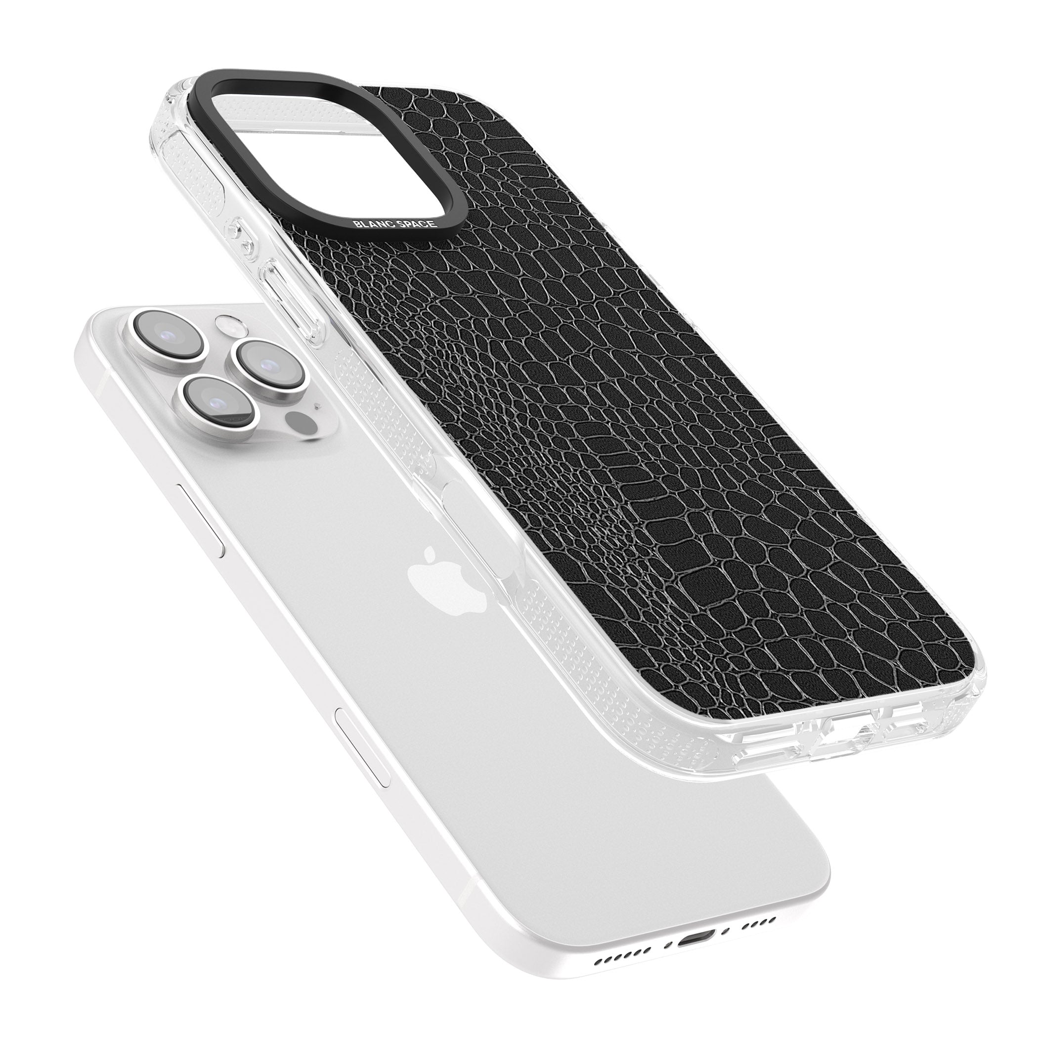 Black Snakeskin iPhone 16 Pro Max / 16 Pro Clear Case Impact Air - Blanc Space