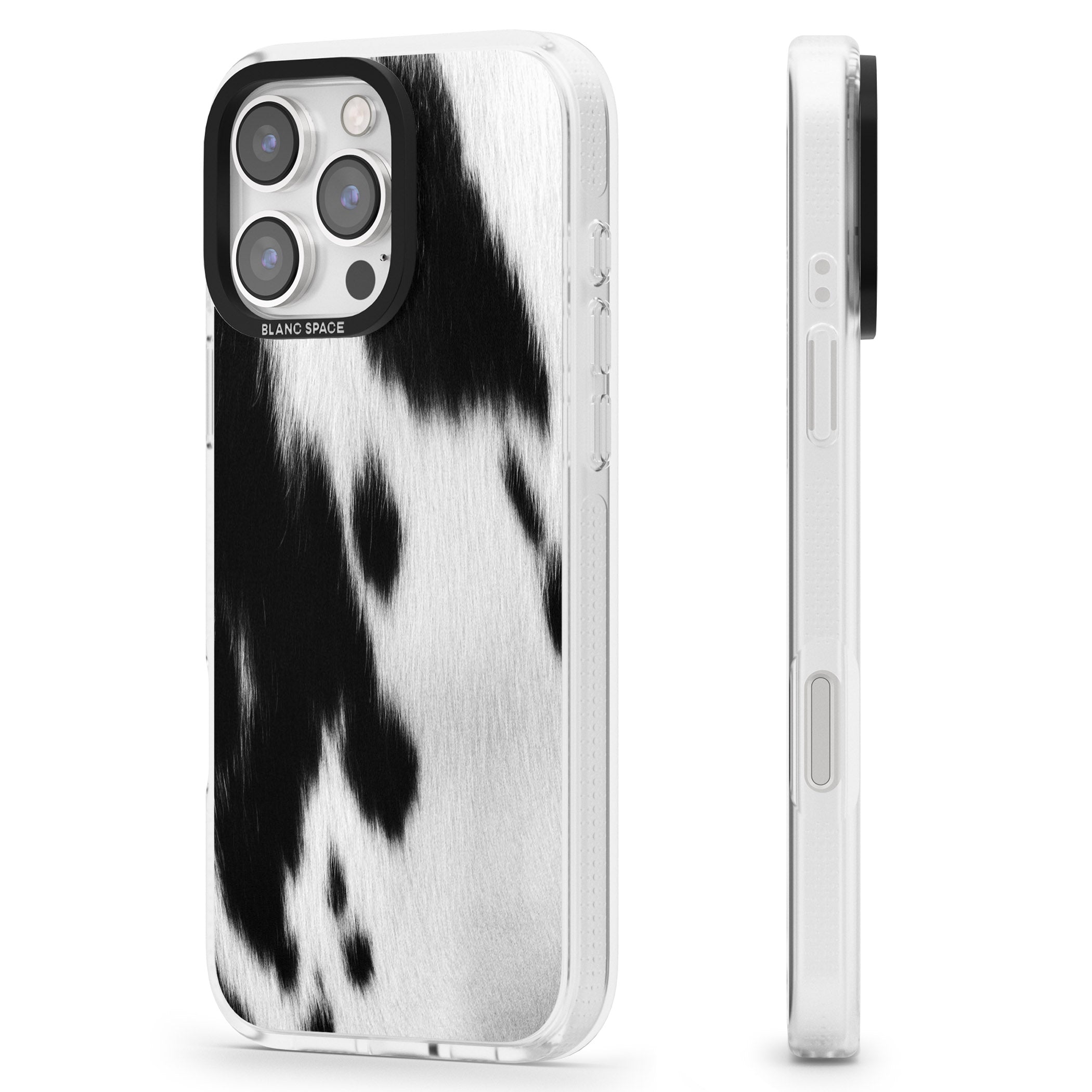 Designer Fashion Cowhide iPhone 16 Pro Max / 16 Pro Clear Case Impact Air - Blanc Space