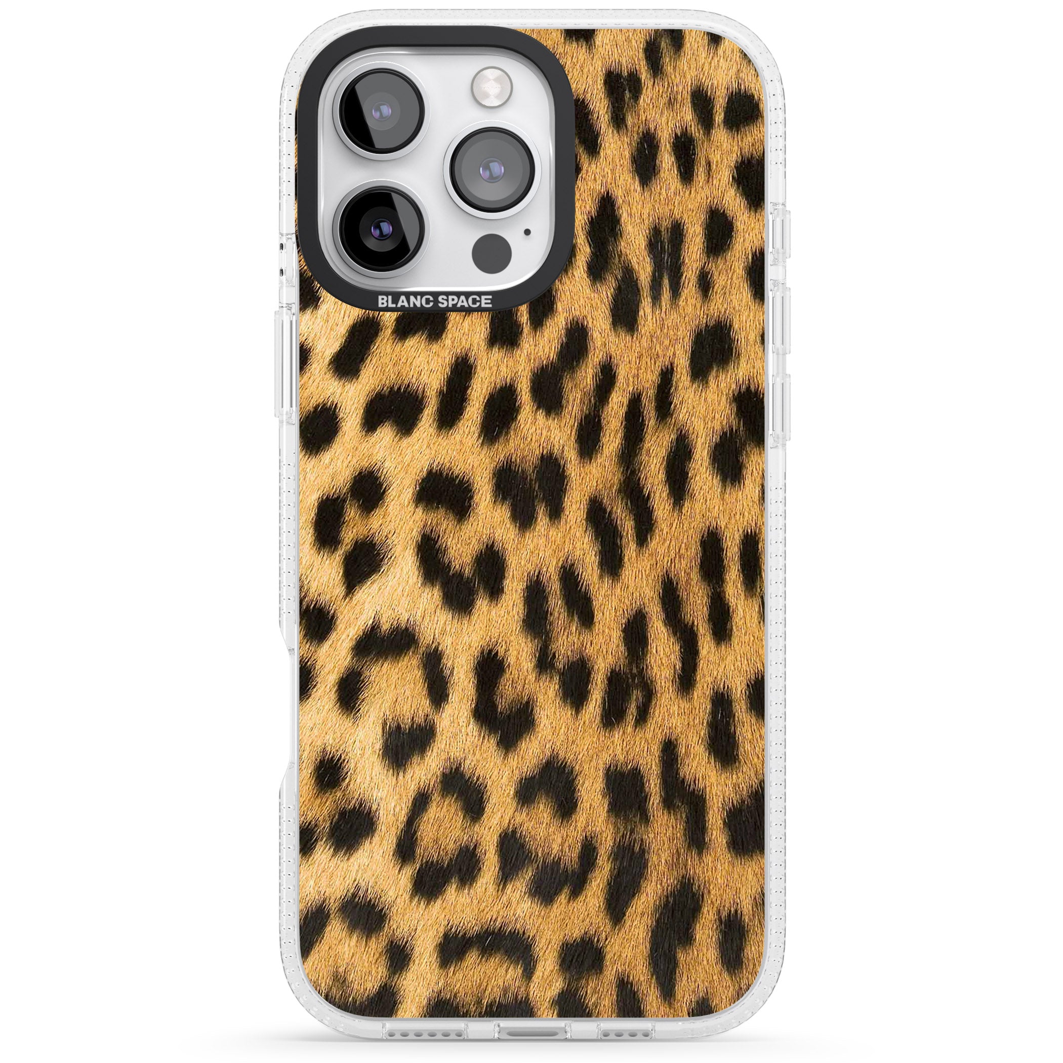 Designer Fashion Gold Leopard Print iPhone 16 Pro Max / 16 Pro Clear Case Impact Air - Blanc Space