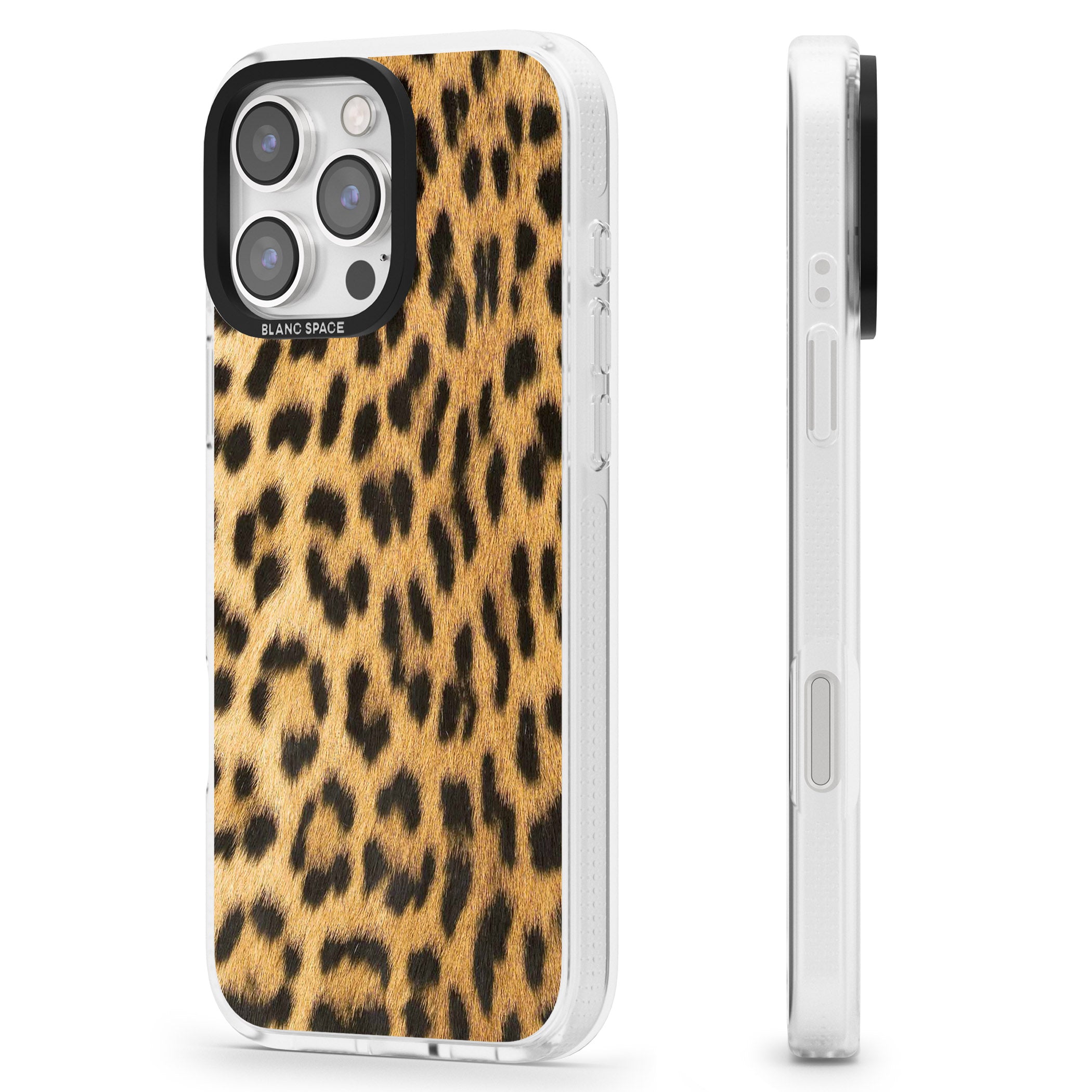 Designer Fashion Gold Leopard Print iPhone 16 Pro Max / 16 Pro Clear Case Impact Air - Blanc Space
