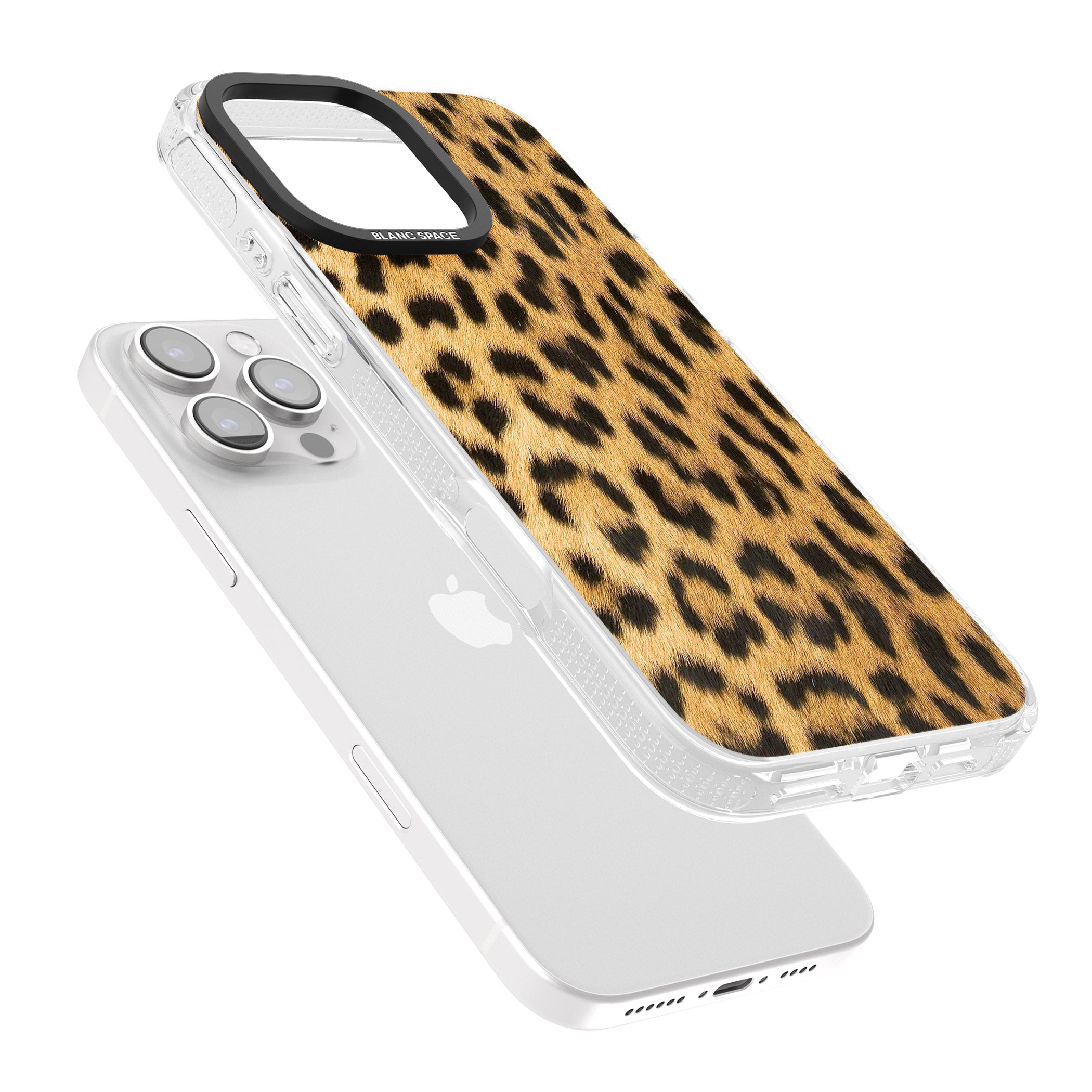 Designer Fashion Gold Leopard Print iPhone 16 Pro Max / 16 Pro Clear Case Impact Air - Blanc Space
