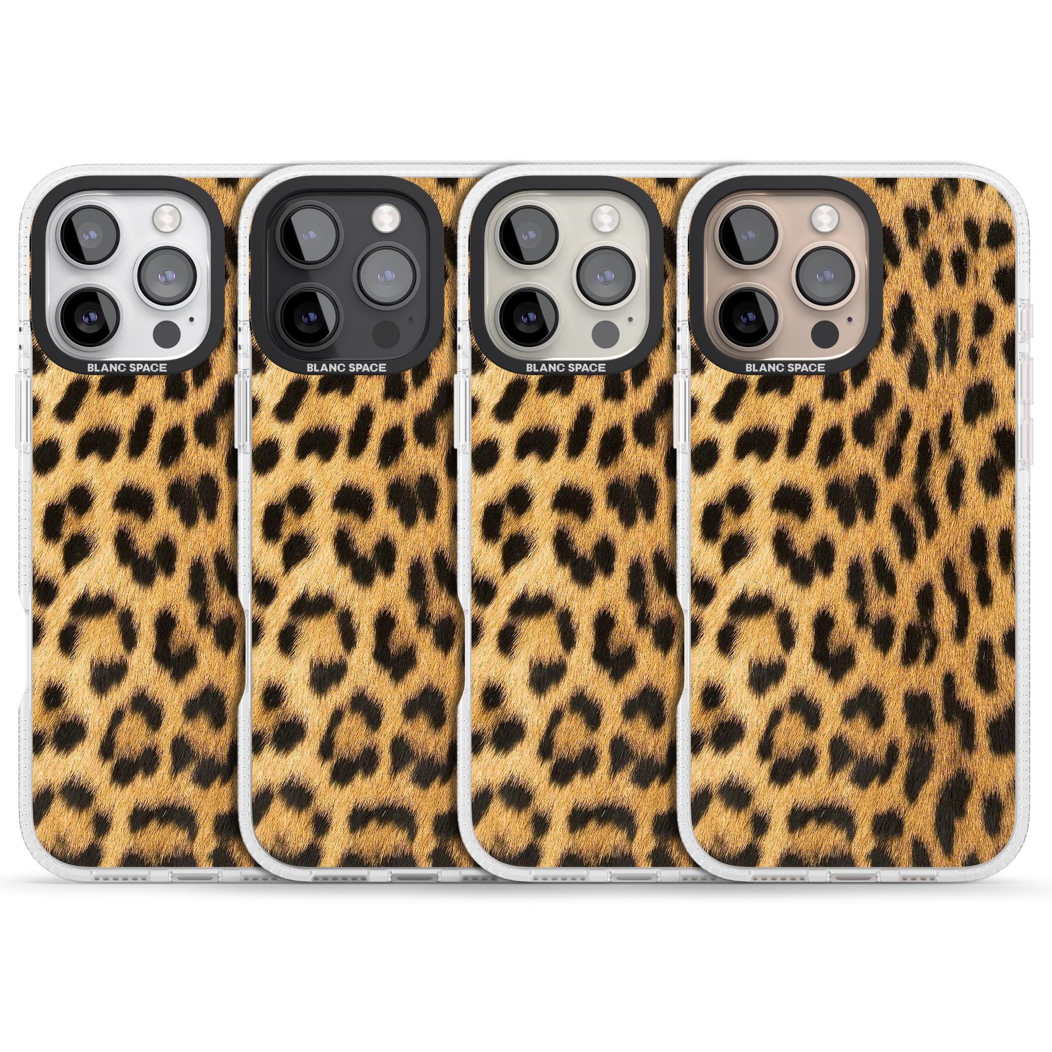 Designer Fashion Gold Leopard Print iPhone 16 Pro Max / 16 Pro Clear Case Impact Air - Blanc Space