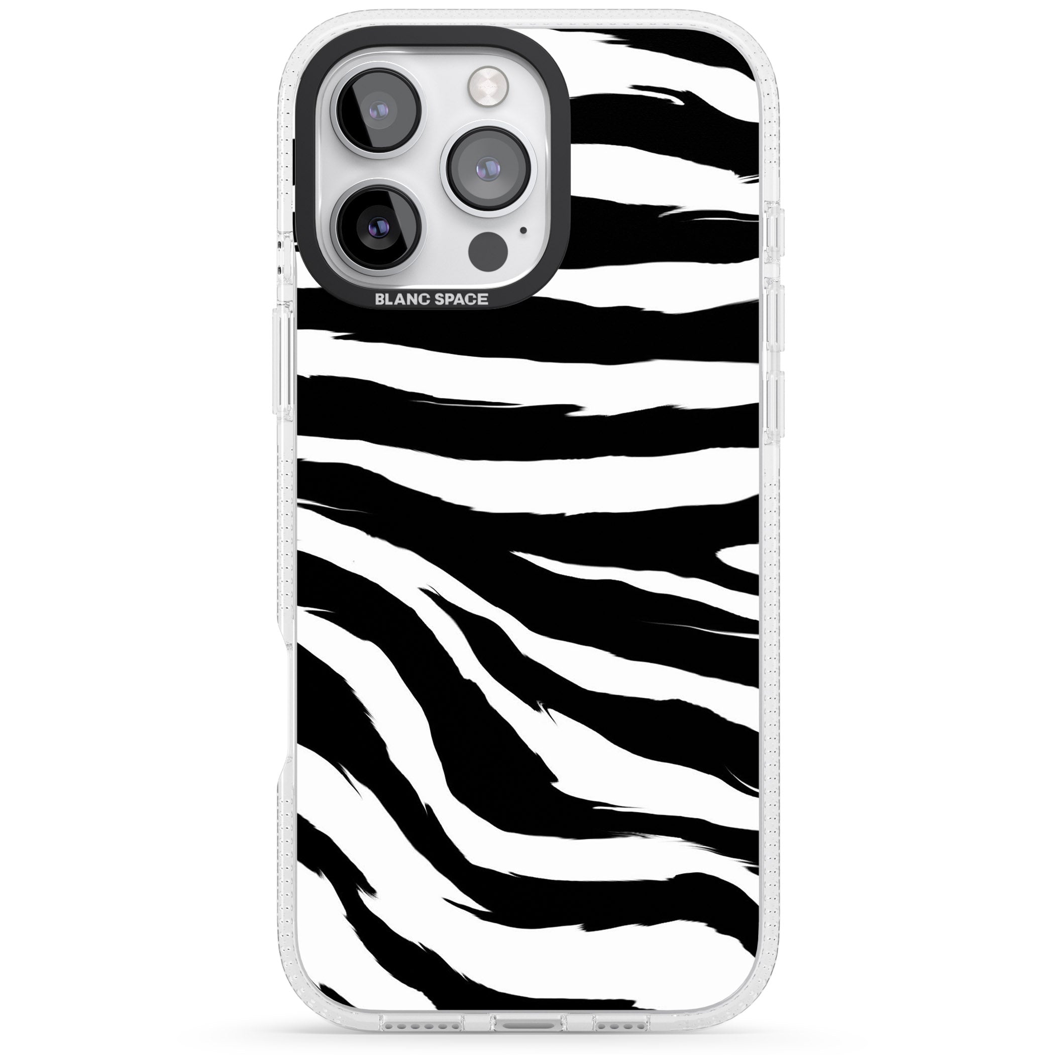 Black Zebra Print iPhone 16 Pro Max / 16 Pro Clear Case Impact Air - Blanc Space