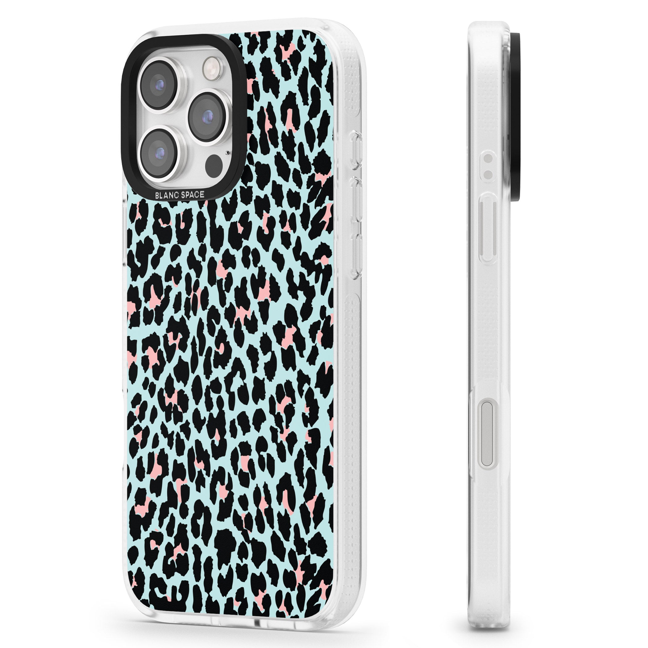 Light Pink on Blue Leopard Print Pattern iPhone 16 Pro Max / 16 Pro Clear Case Impact Air - Blanc Space