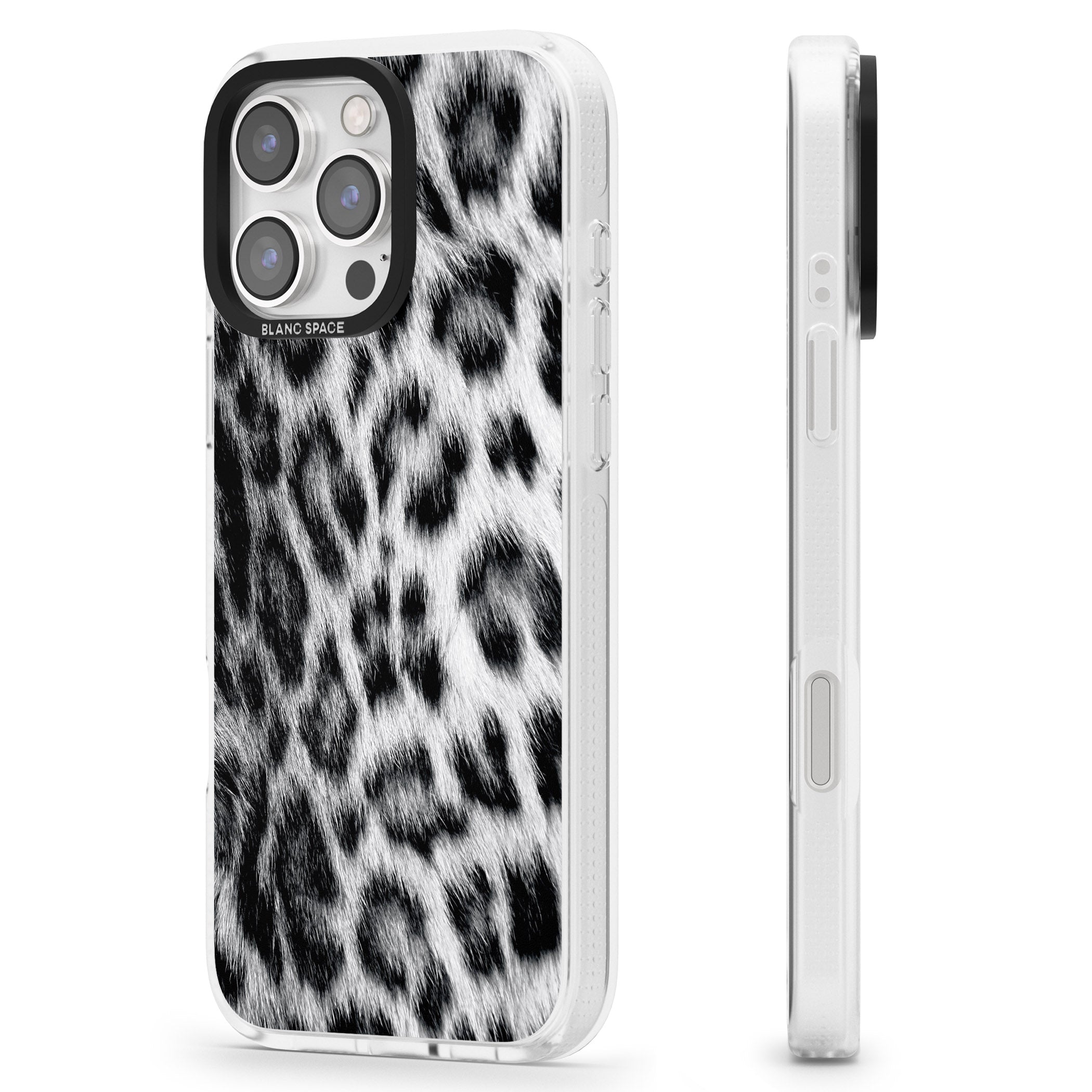 Animal Fur Pattern - Snow Leopard iPhone 16 Pro Max / 16 Pro Clear Case Impact Air - Blanc Space