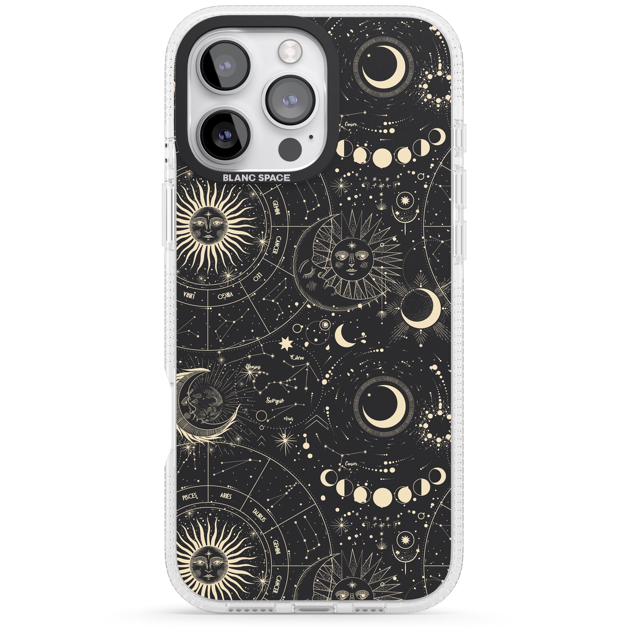 Suns, Moons & Star Signs iPhone 16 Pro Max / 16 Pro Clear Case Impact Air - Blanc Space