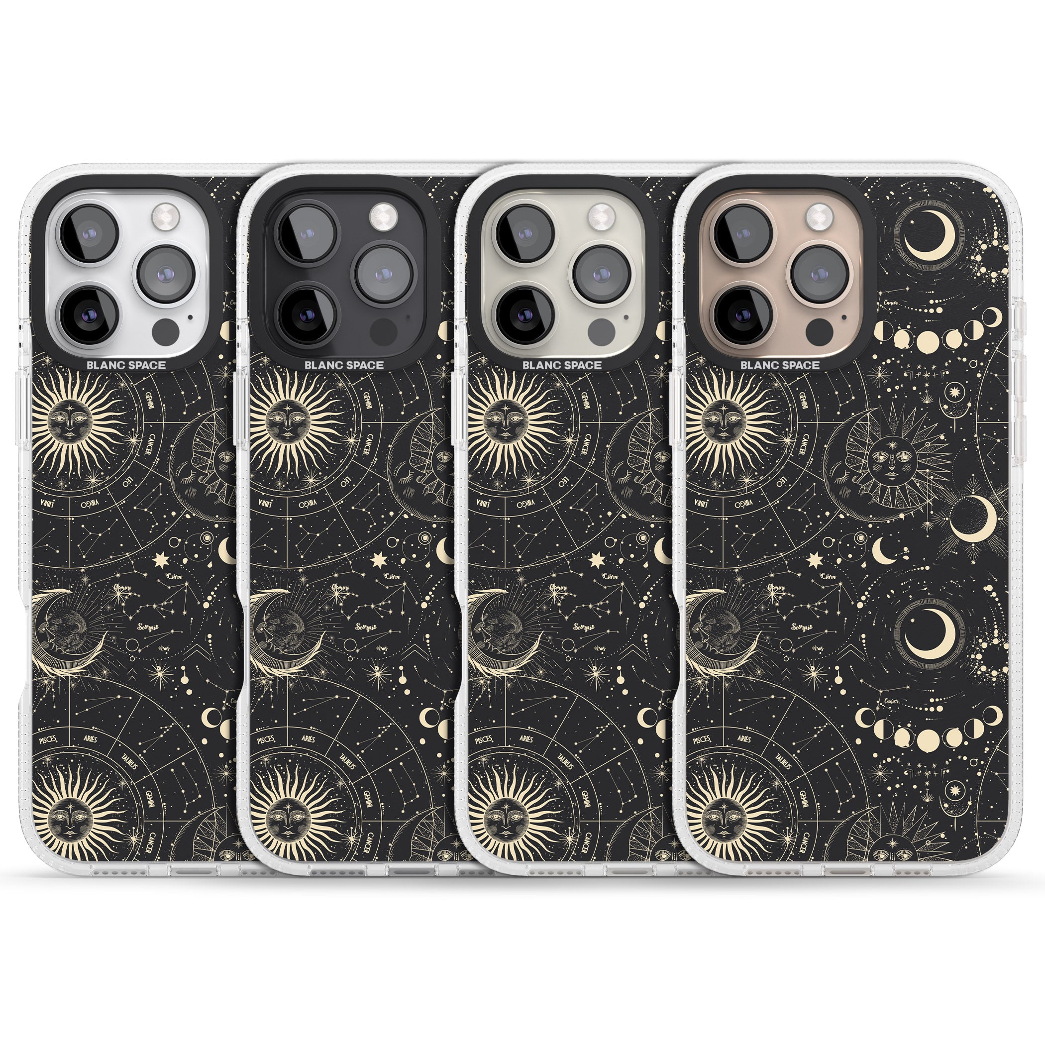 Suns, Moons & Star Signs iPhone 16 Pro Max / 16 Pro Clear Case Impact Air - Blanc Space