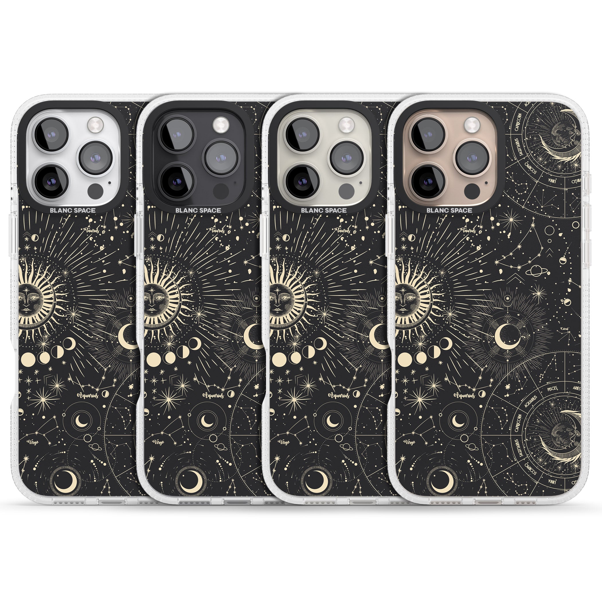 Suns & Zodiac Charts Astrological iPhone 16 Pro Max / 16 Pro Clear Case Impact Air - Blanc Space