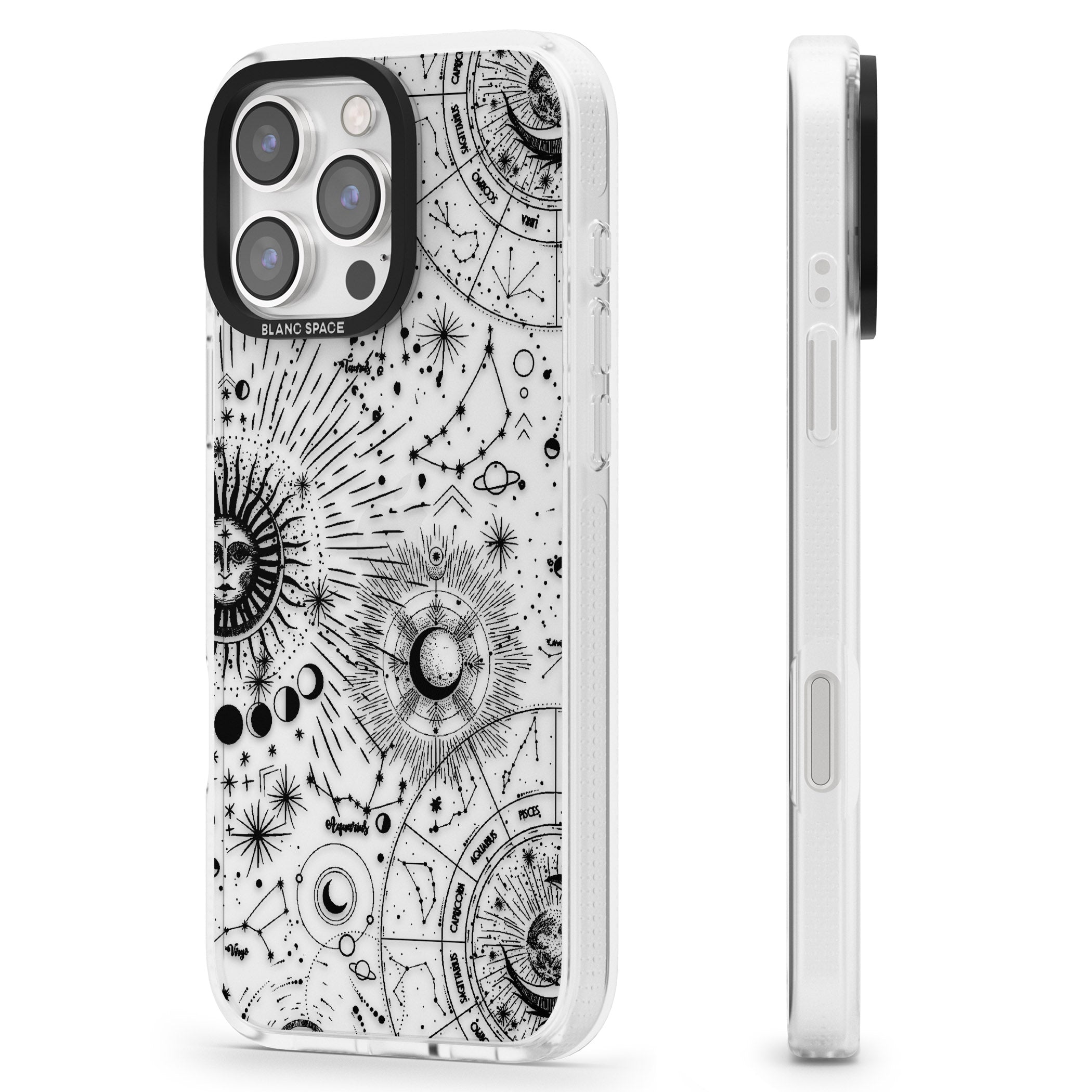 Suns & Constellations Astrological iPhone 16 Pro Max / 16 Pro Clear Case Impact Air - Blanc Space