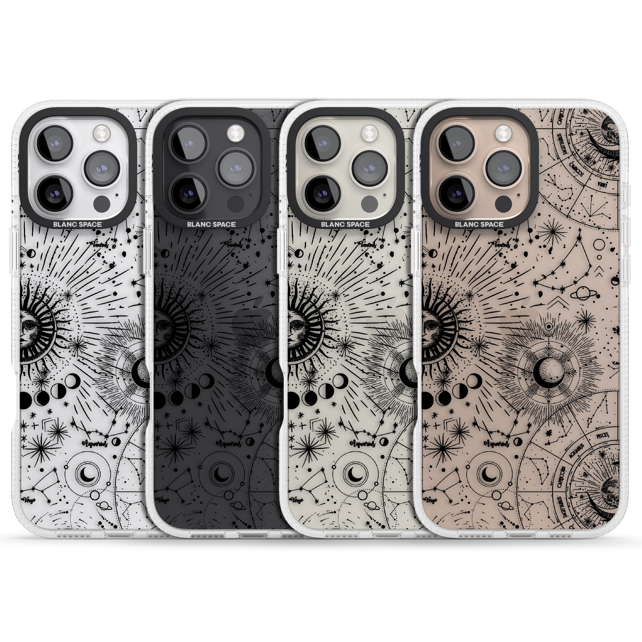Suns & Constellations Astrological iPhone 16 Pro Max / 16 Pro Clear Case Impact Air - Blanc Space