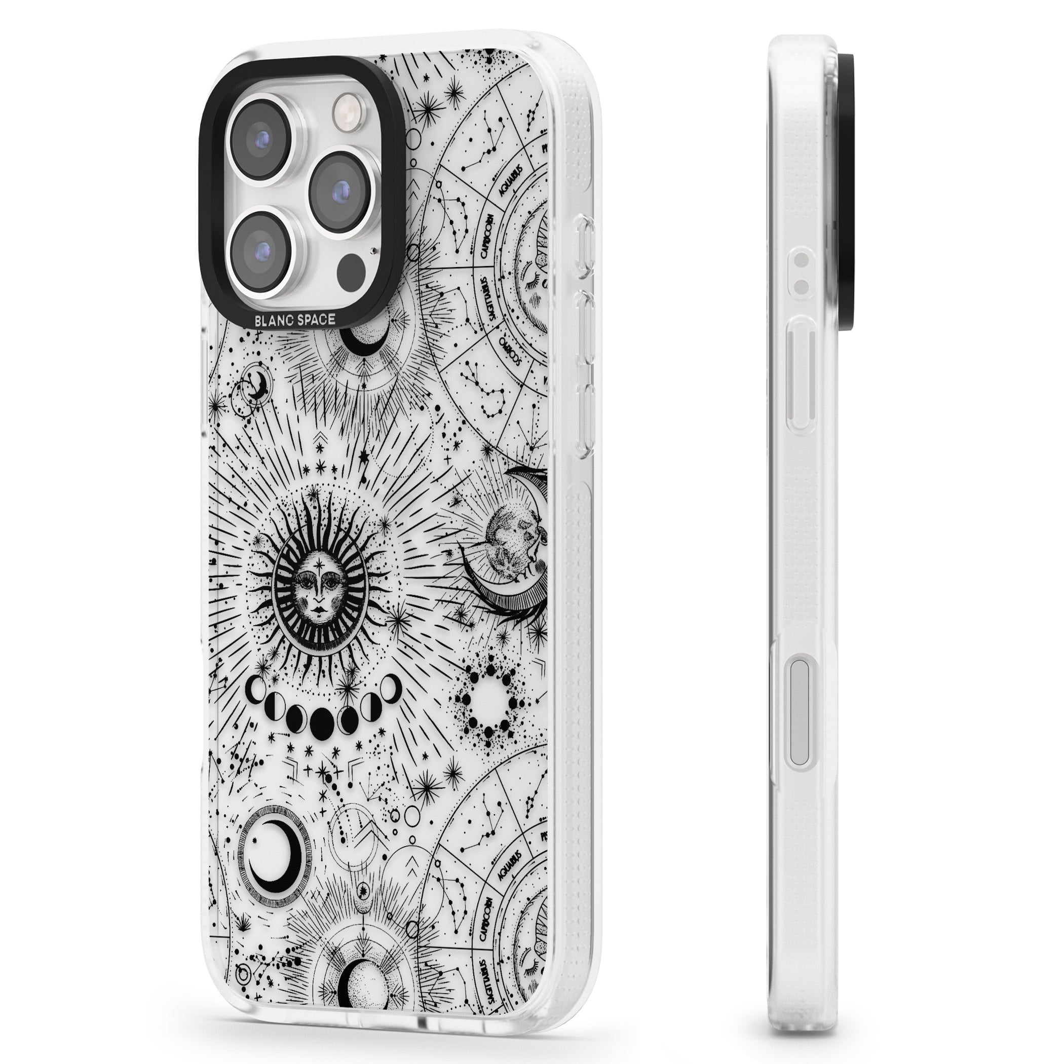 Transparent Suns & Zodiac Charts iPhone 16 Pro Max / 16 Pro Clear Case Impact Air - Blanc Space