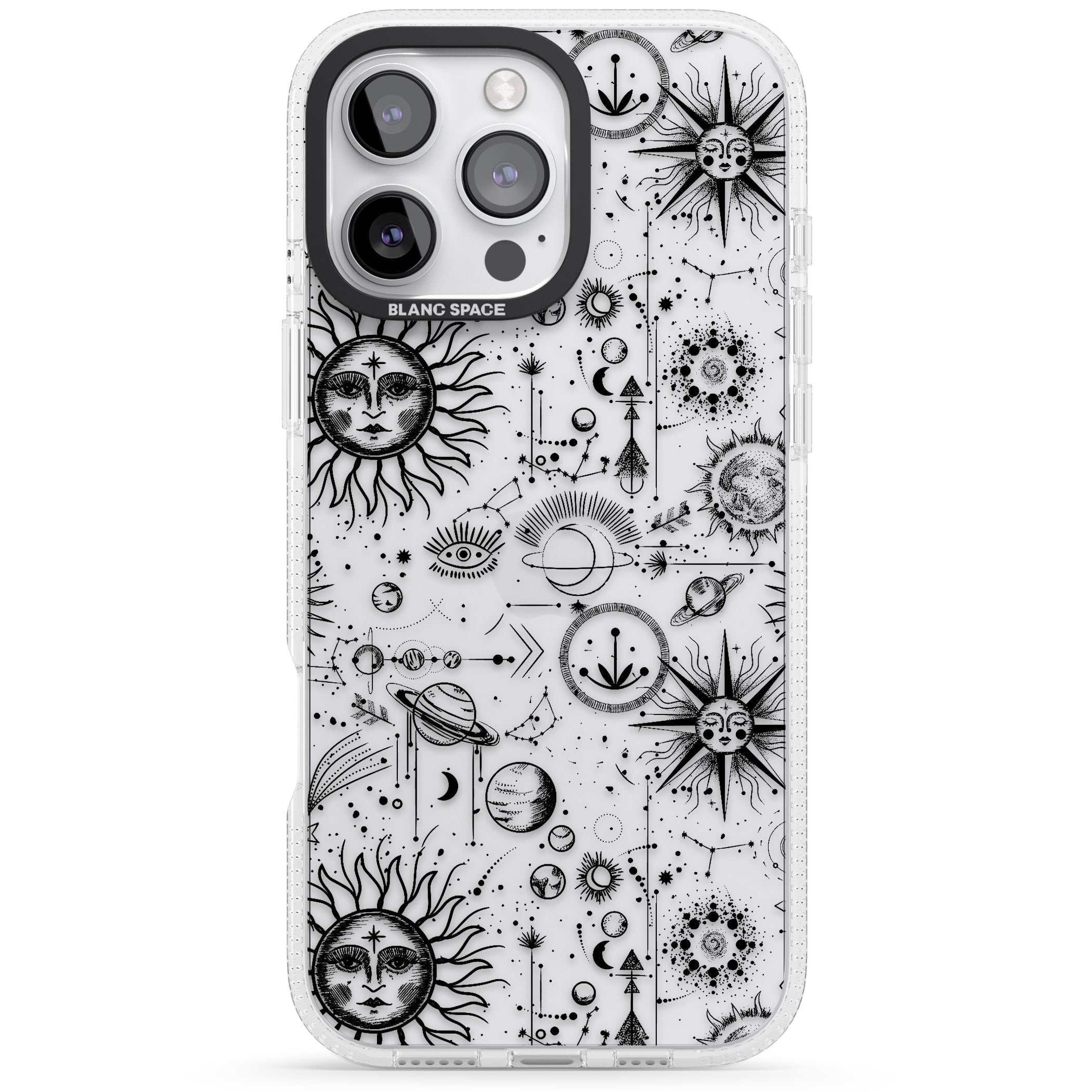 Suns & Planets Astrological iPhone 16 Pro Max / 16 Pro Clear Case Impact Air - Blanc Space