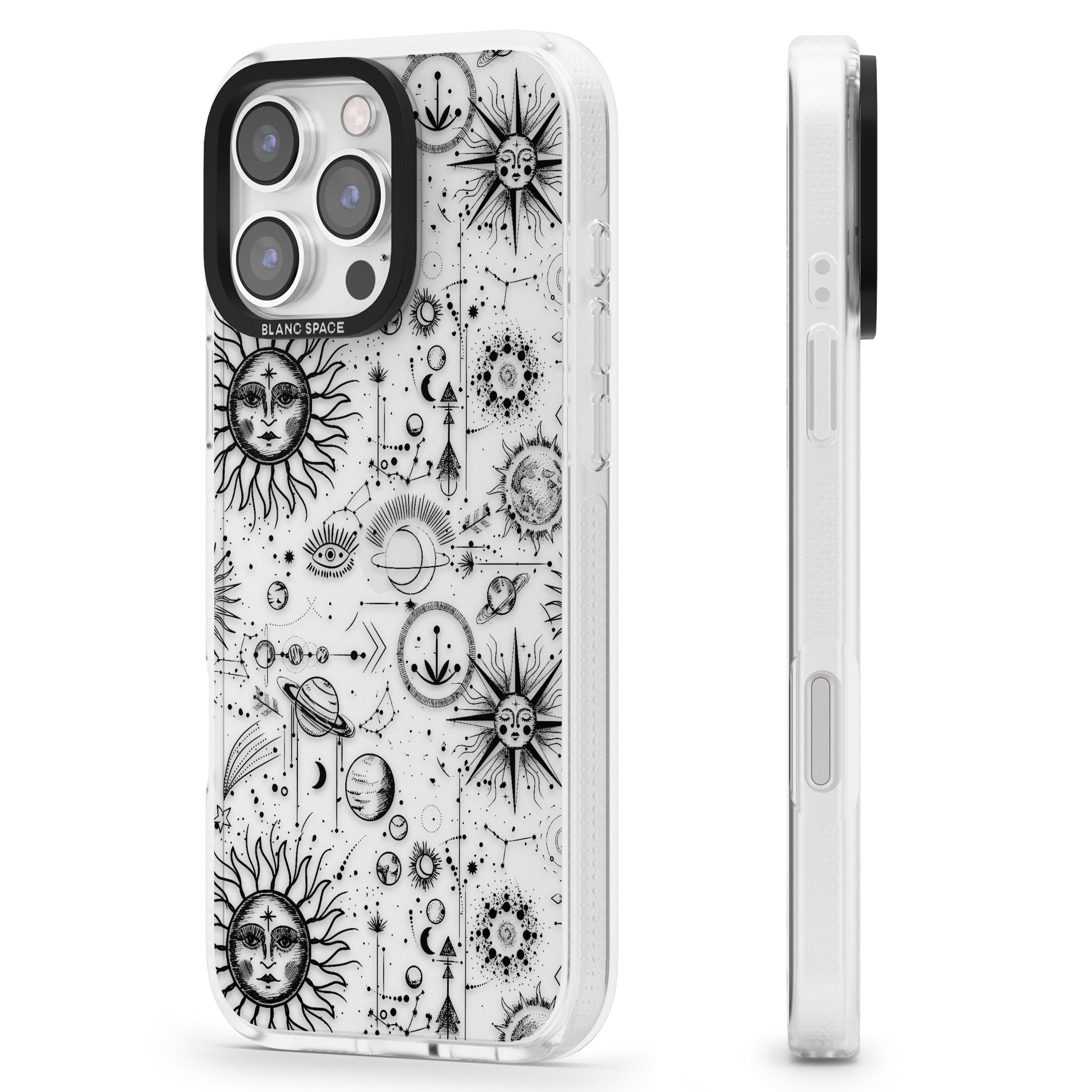 Suns & Planets Astrological iPhone 16 Pro Max / 16 Pro Clear Case Impact Air - Blanc Space