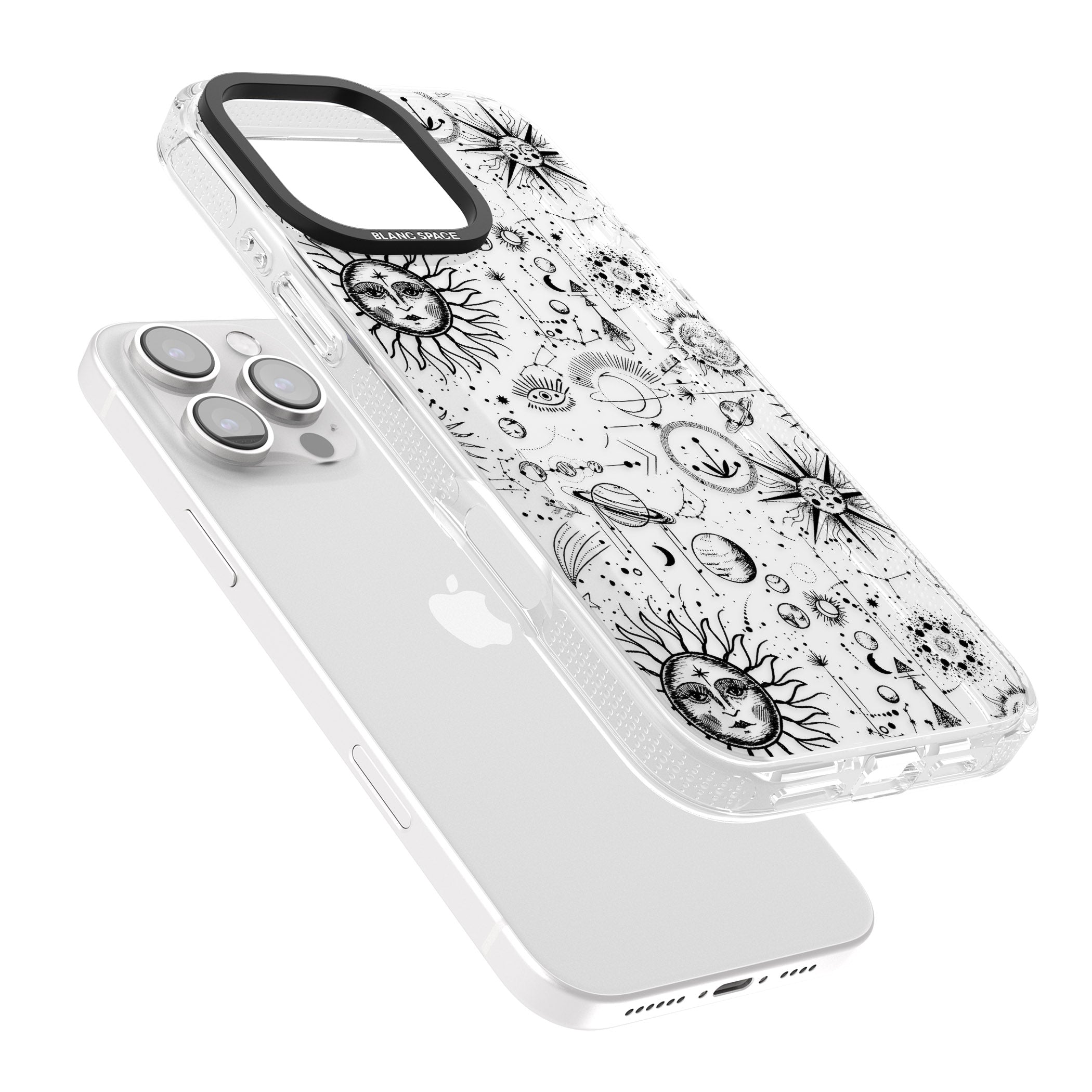 Suns & Planets Astrological iPhone 16 Pro Max / 16 Pro Clear Case Impact Air - Blanc Space