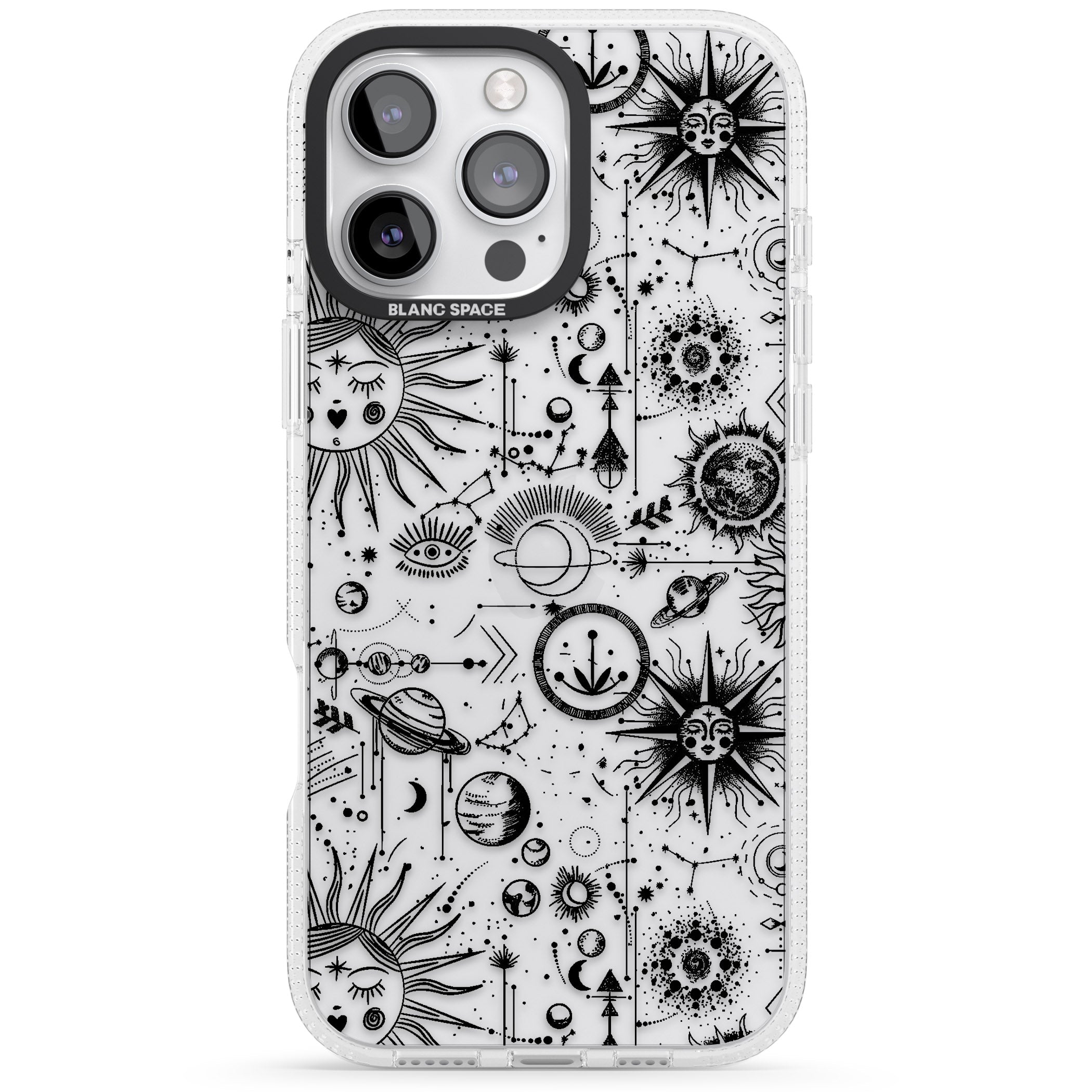 Suns & Planets Vintage Astrological iPhone 16 Pro Max / 16 Pro Clear Case Impact Air - Blanc Space