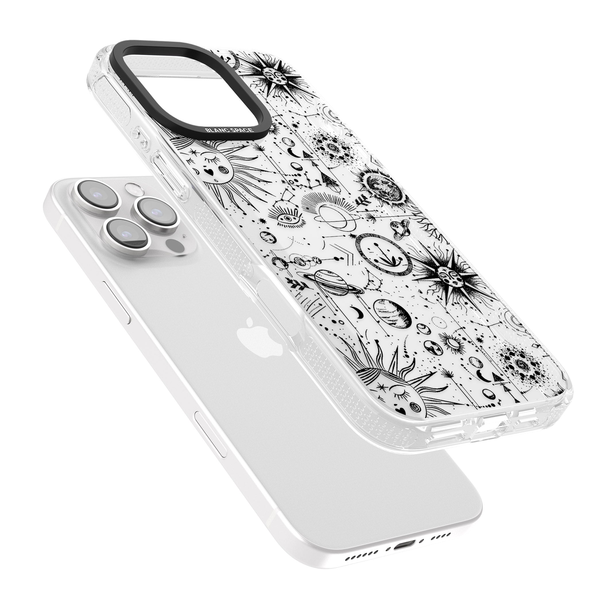 Suns & Planets Vintage Astrological iPhone 16 Pro Max / 16 Pro Clear Case Impact Air - Blanc Space