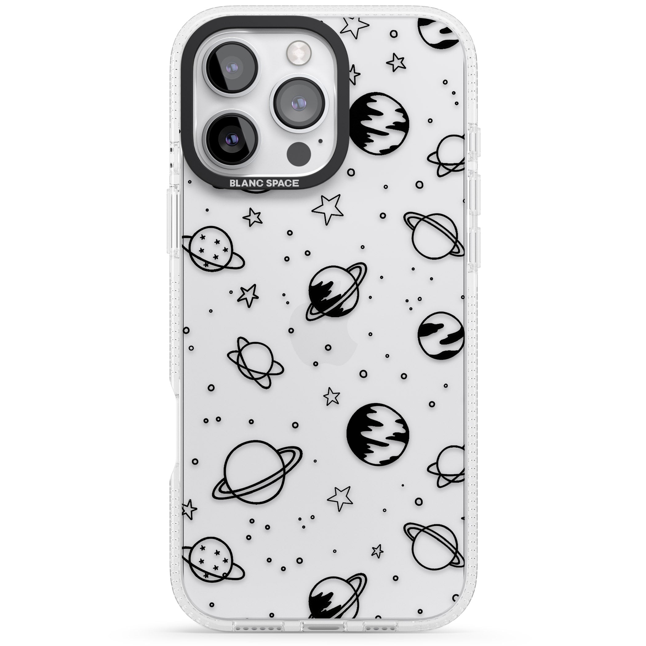 Cosmic Outer Space Design Black on Clear iPhone 16 Pro Max / 16 Pro Clear Case Impact Air - Blanc Space