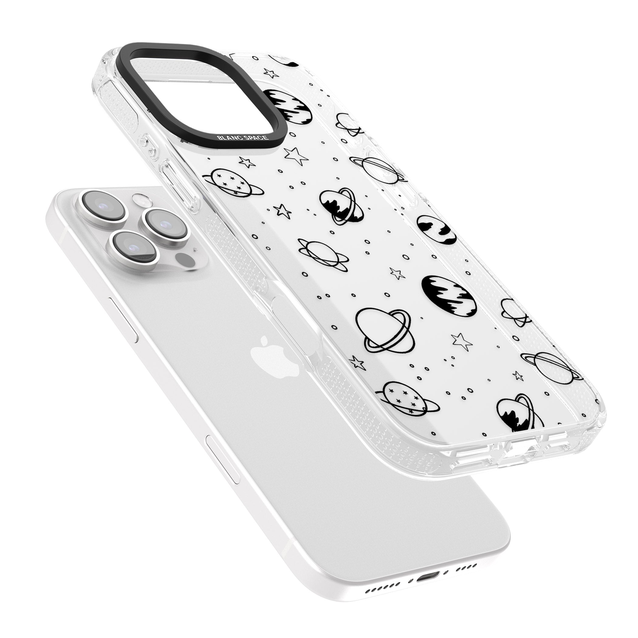 Cosmic Outer Space Design Black on Clear iPhone 16 Pro Max / 16 Pro Clear Case Impact Air - Blanc Space