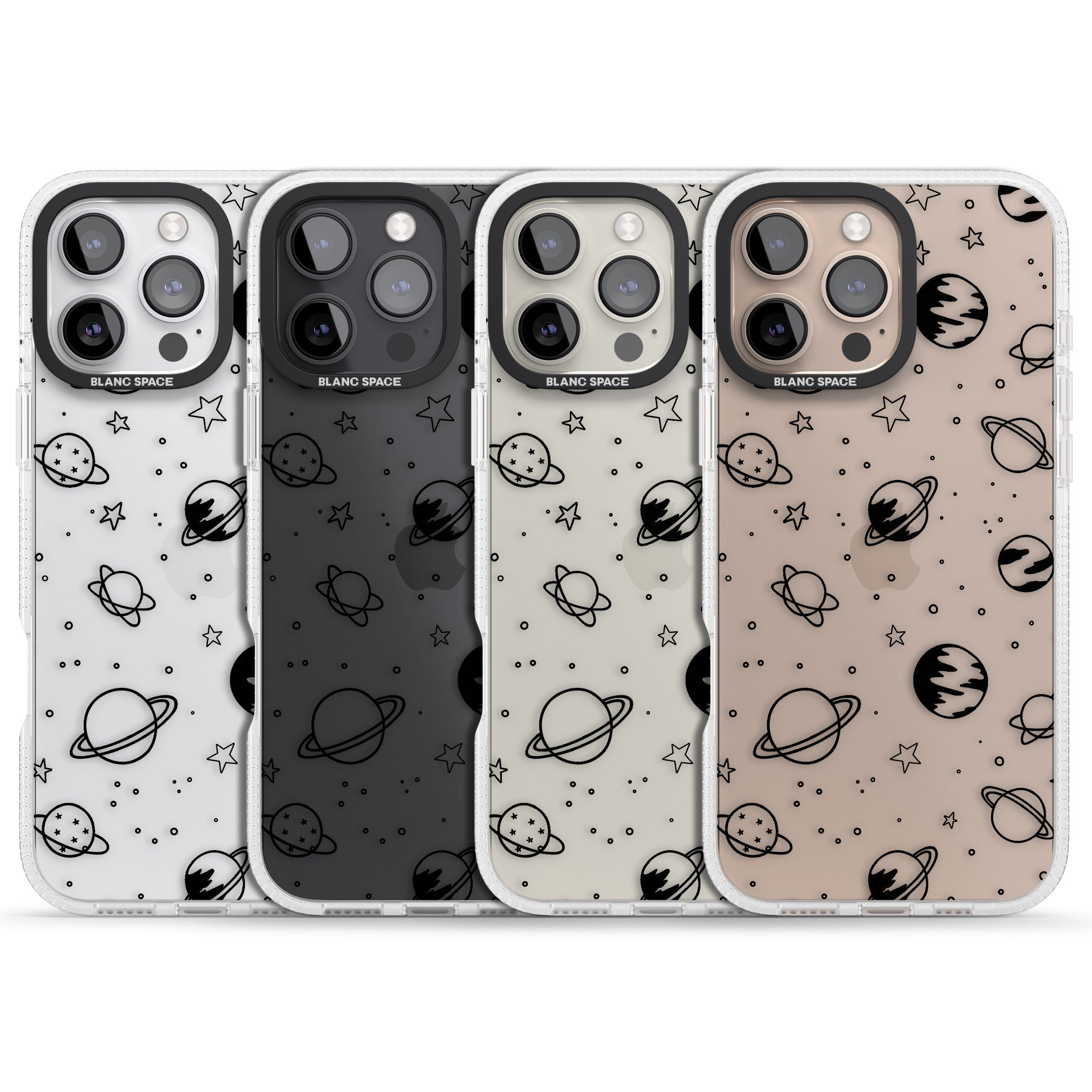 Cosmic Outer Space Design Black on Clear iPhone 16 Pro Max / 16 Pro Clear Case Impact Air - Blanc Space