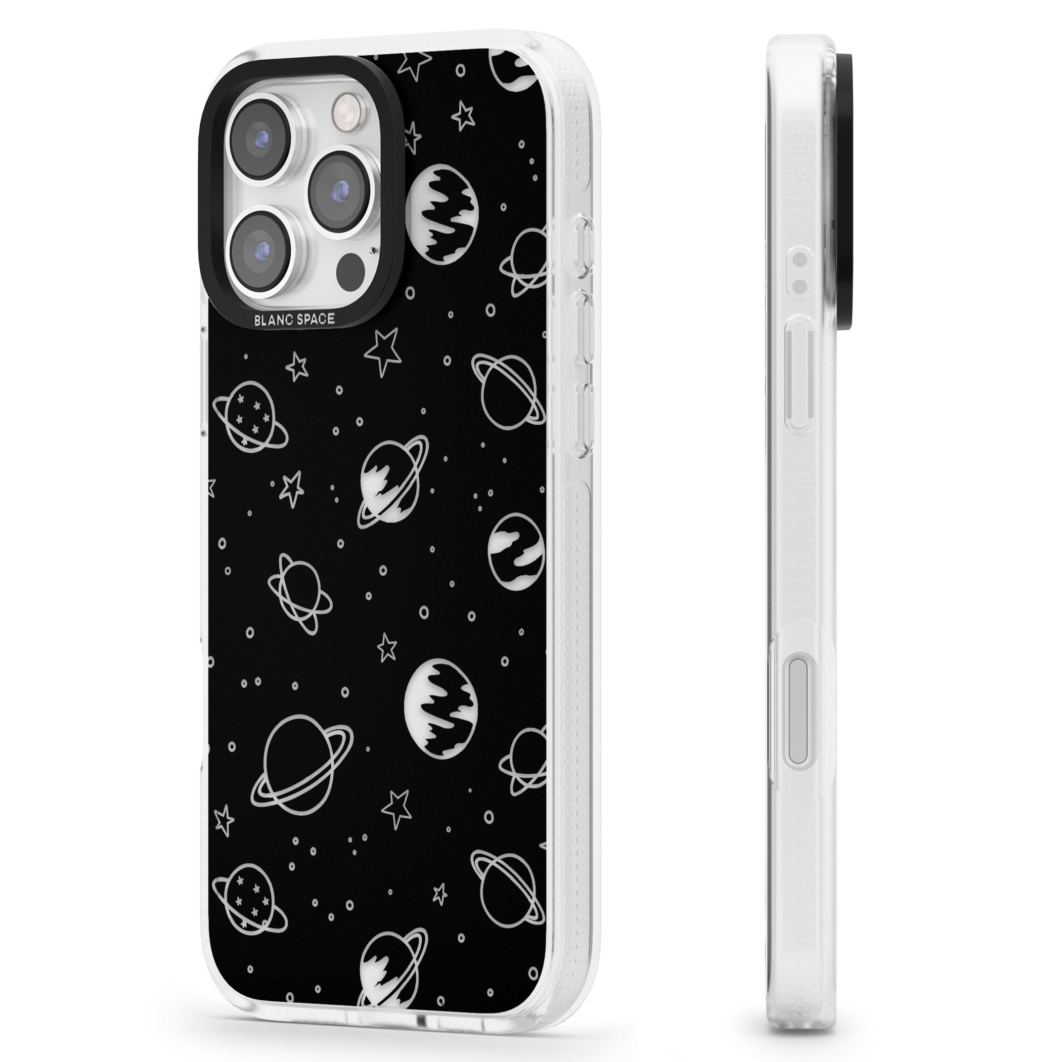 Cosmic Outer Space Design Clear on Black iPhone 16 Pro Max / 16 Pro Clear Case Impact Air - Blanc Space