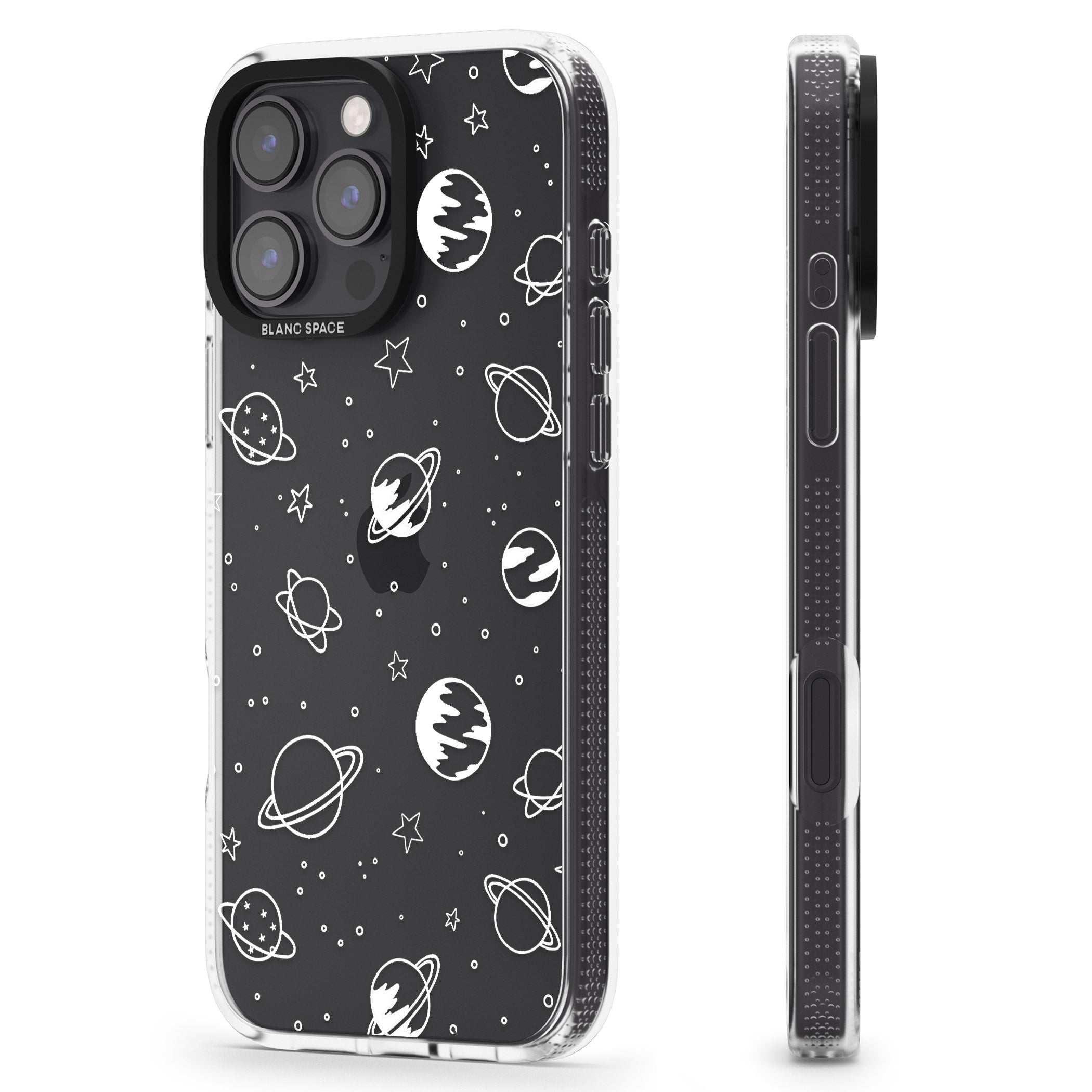Cosmic Outer Space Design White on Clear iPhone 16 Pro Max / 16 Pro Clear Case Impact Air - Blanc Space