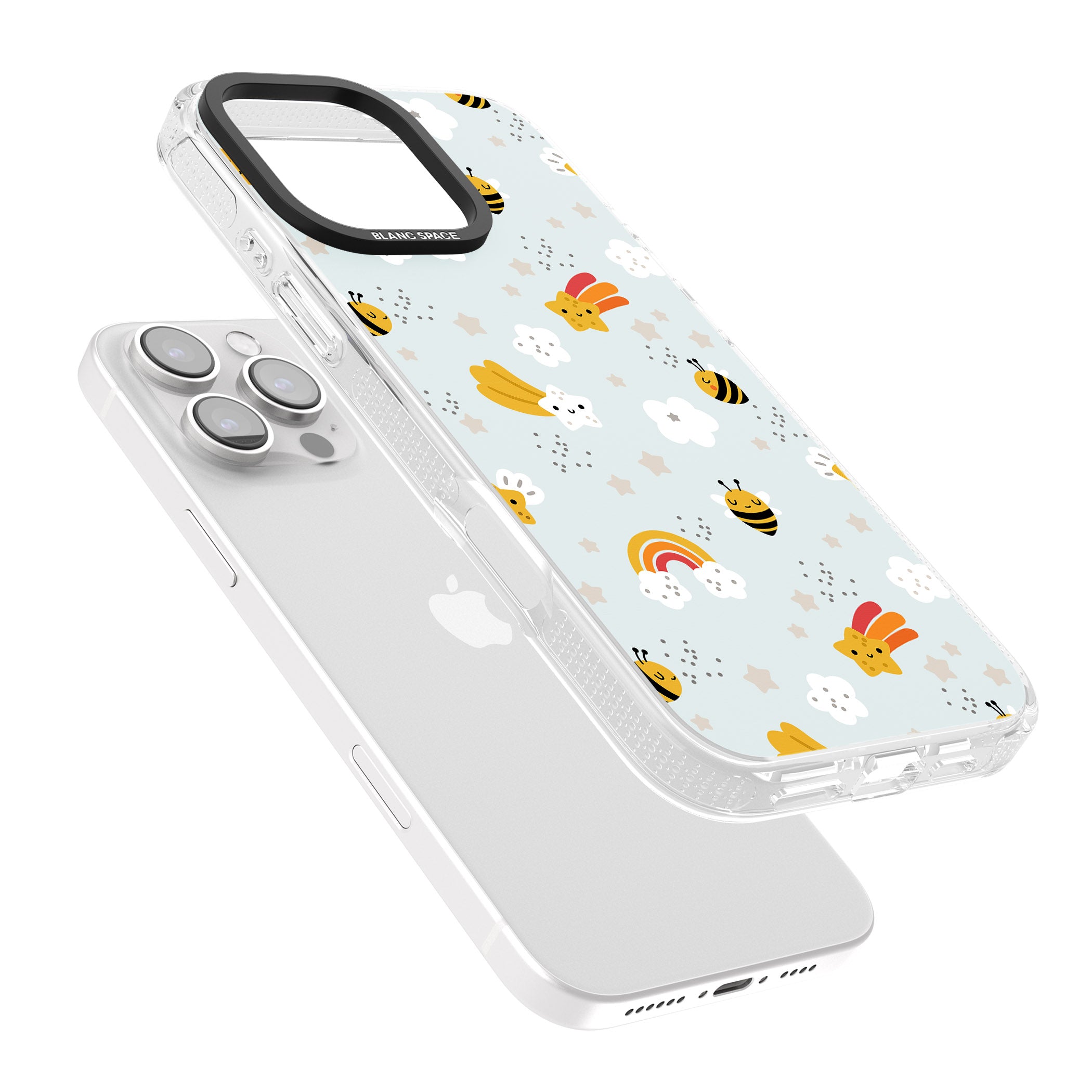 Sweet As Honey Patterns: Bees & Rainbows iPhone 16 Pro Max / 16 Pro Clear Case Impact Air - Blanc Space