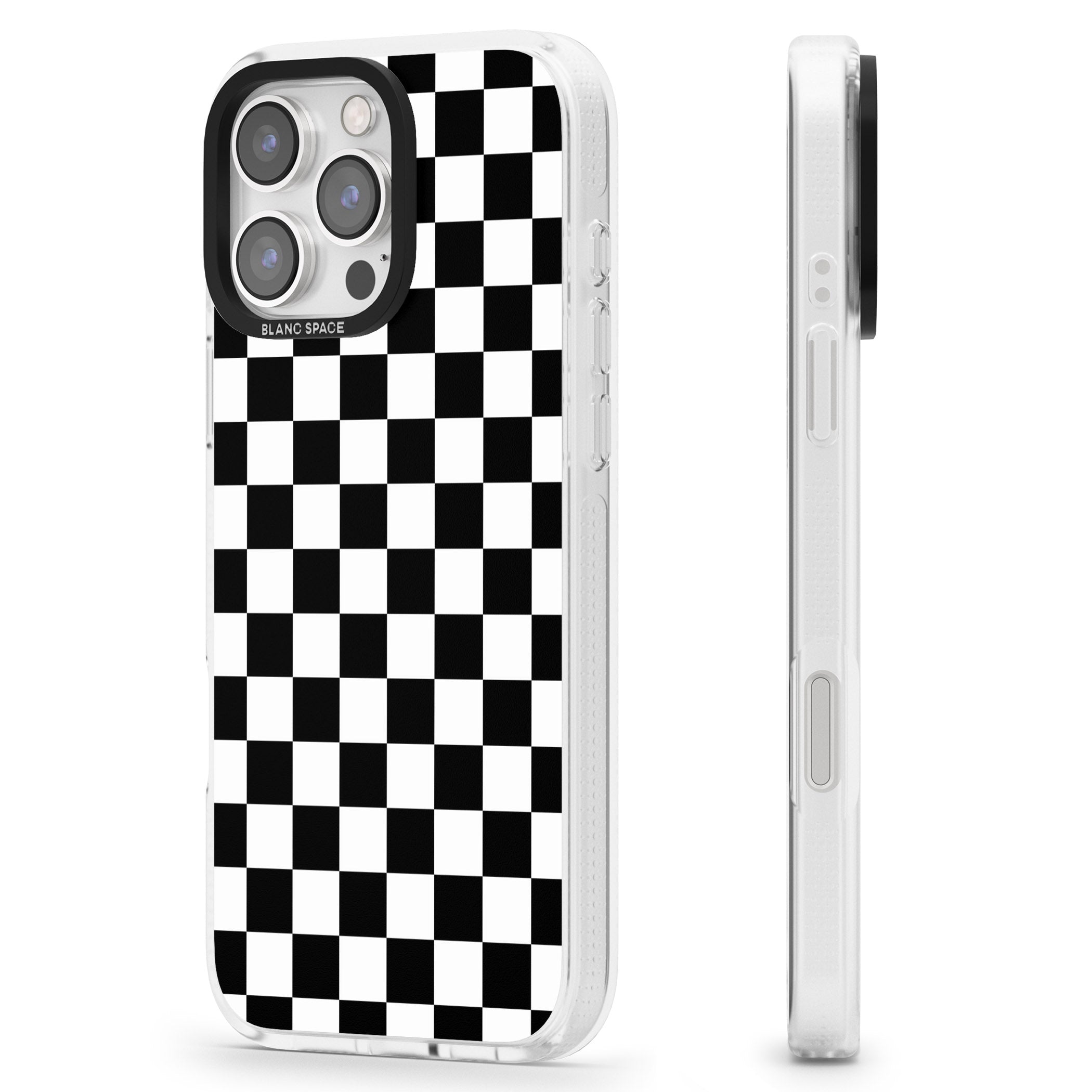Black Checkered iPhone 16 Pro Max / 16 Pro Clear Case Impact Air - Blanc Space