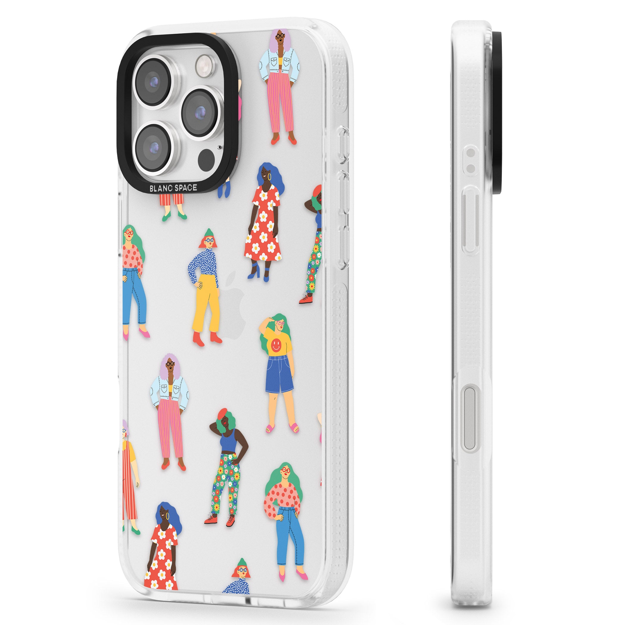 Girls Pattern iPhone 16 Pro Max / 16 Pro Clear Case Impact Air - Blanc Space