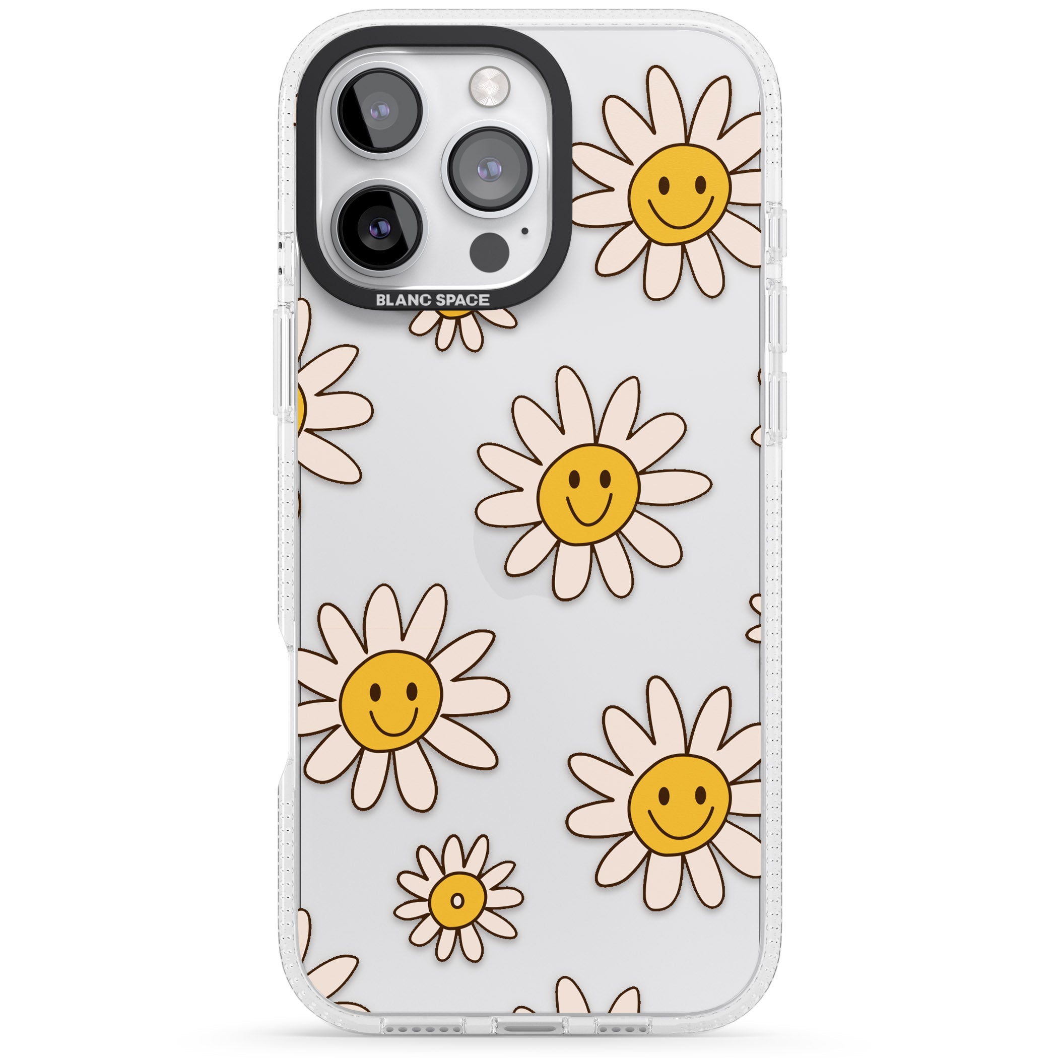 Daisy Faces iPhone 16 Pro Max / 16 Pro Clear Case Impact Air - Blanc Space